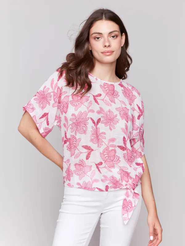 Printed Cotton Gauze Blouse with Side Tie - Enchanted sold by Charlie B