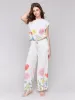Printed Linen Blend Tie-Front Blouse - Summer sold by Charlie B