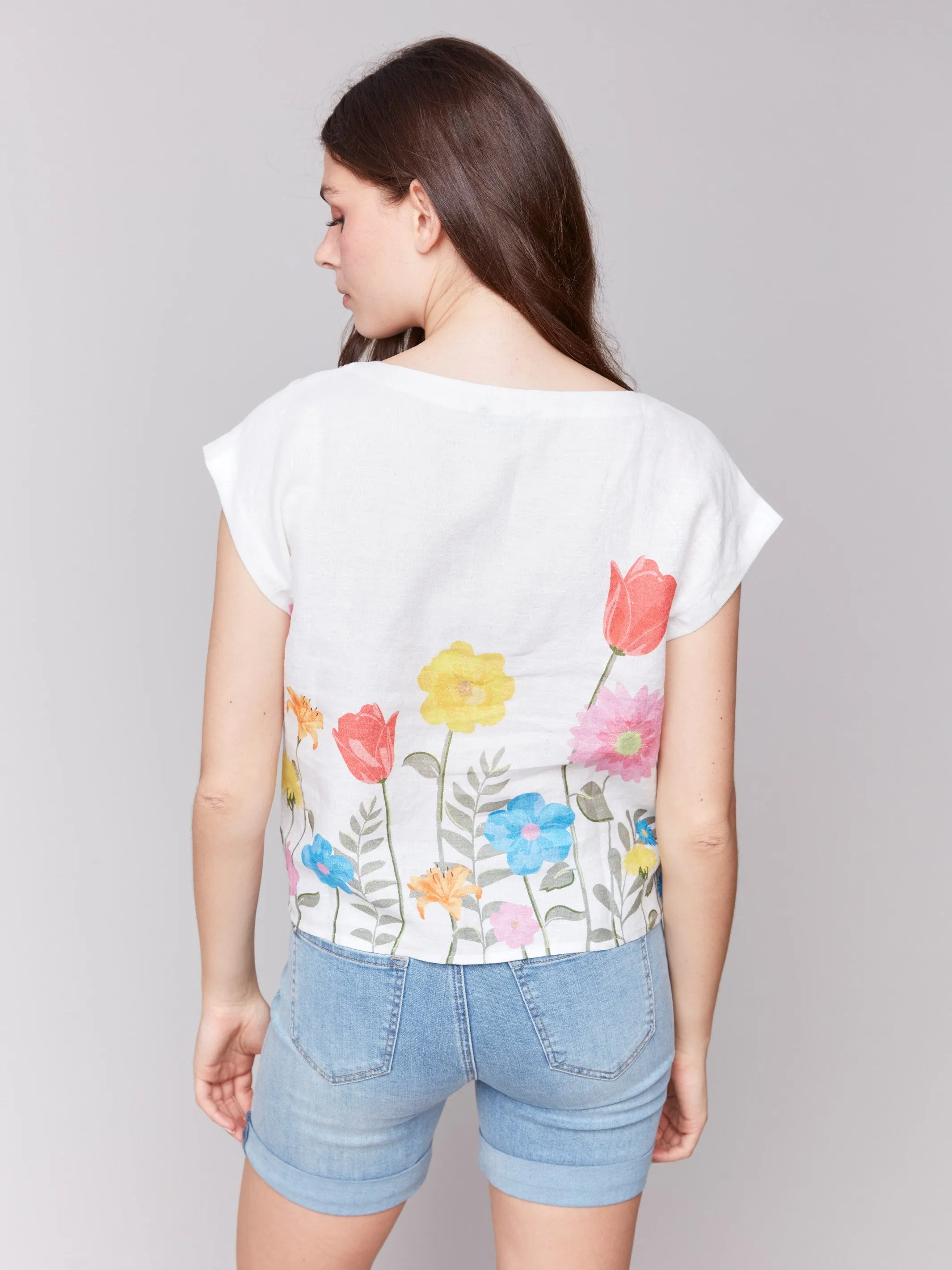 Printed Linen Blend Tie-Front Blouse - Summer sold by Charlie B product image thumbnail 3