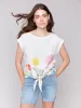 Printed Linen Blend Tie-Front Blouse - Summer sold by Charlie B