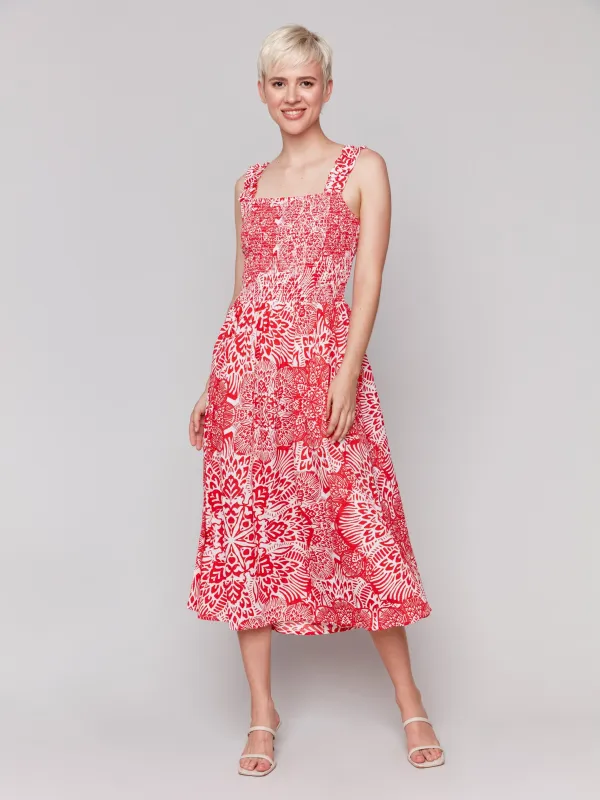Printed Sleeveless Midi Dress with Shirring Detail - Fiesta sold by Charlie B