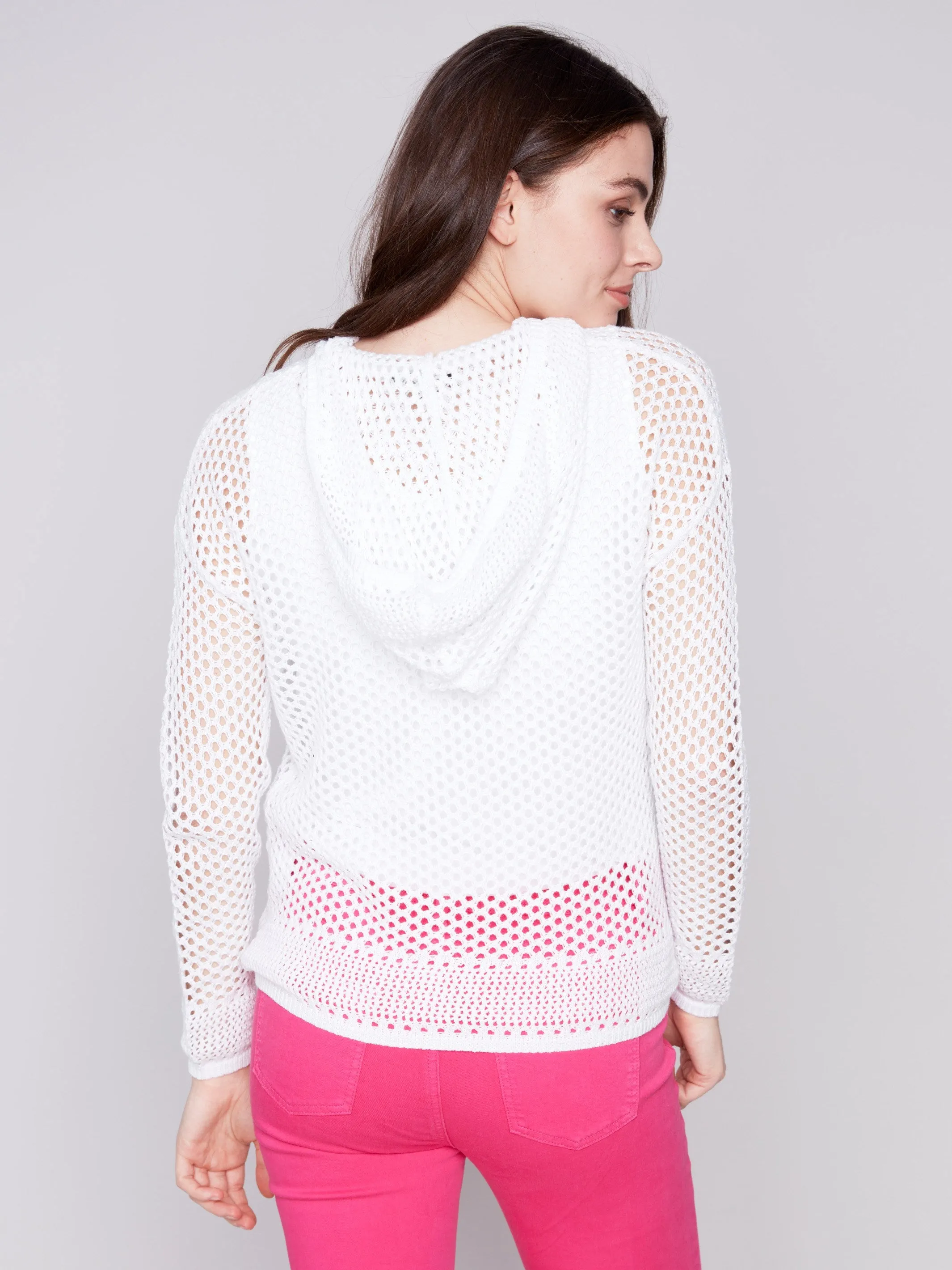 Fishnet Crochet Hoodie Sweater - White sold by Charlie B product image thumbnail 5