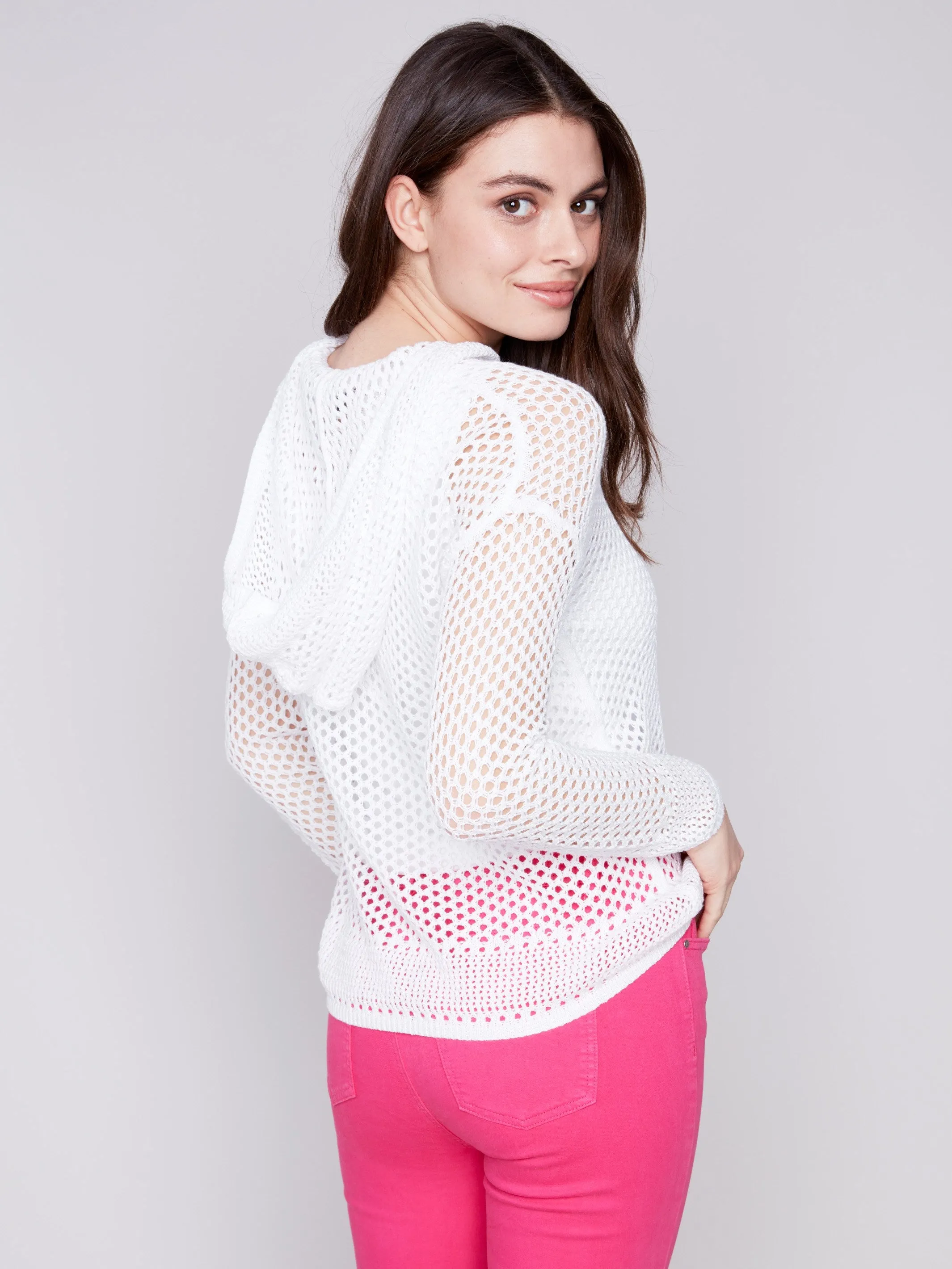 Fishnet Crochet Hoodie Sweater - White sold by Charlie B product image thumbnail 2