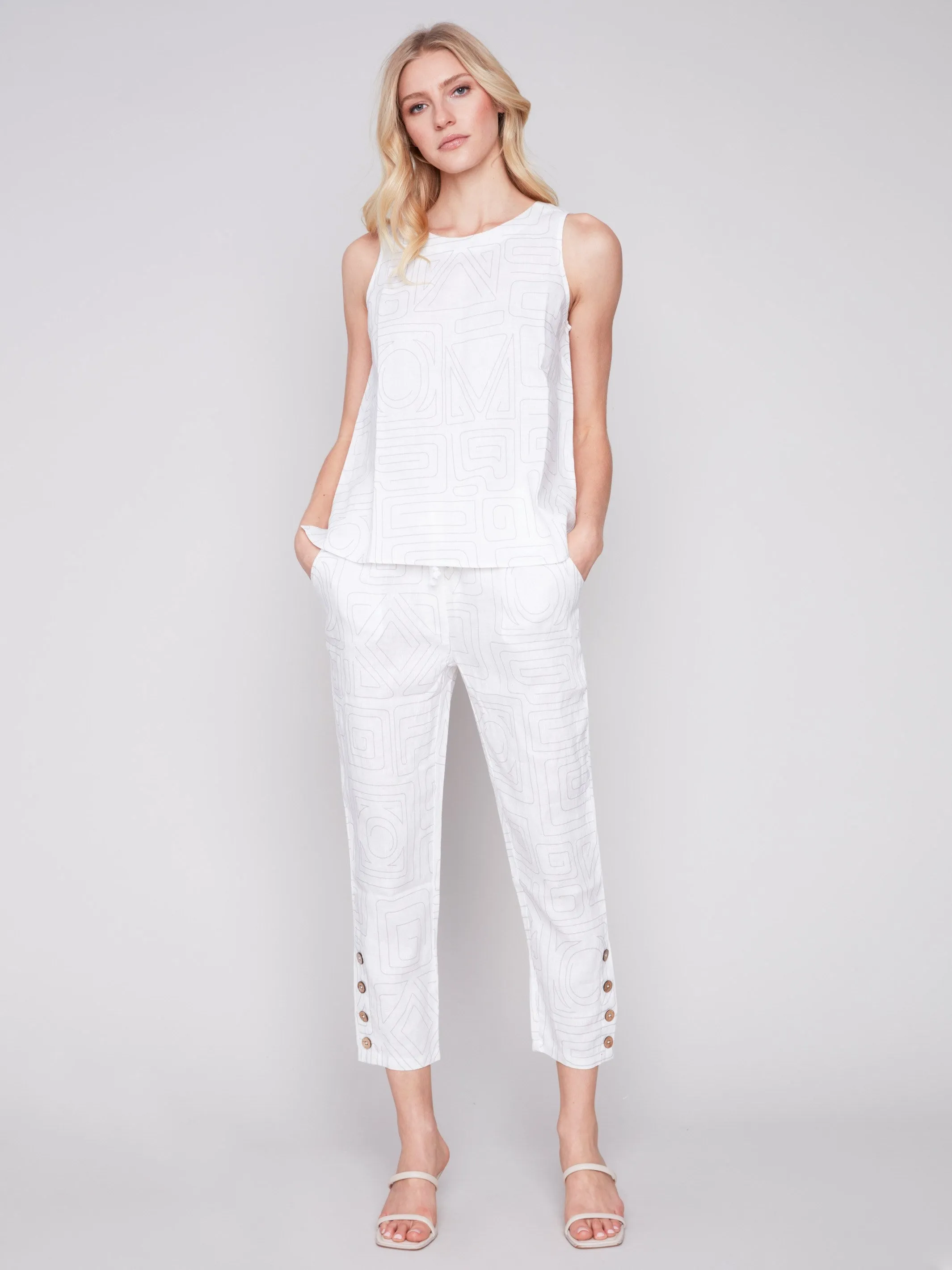 Sleeveless Printed Linen Top - Light Grey sold by Charlie B product image thumbnail 3