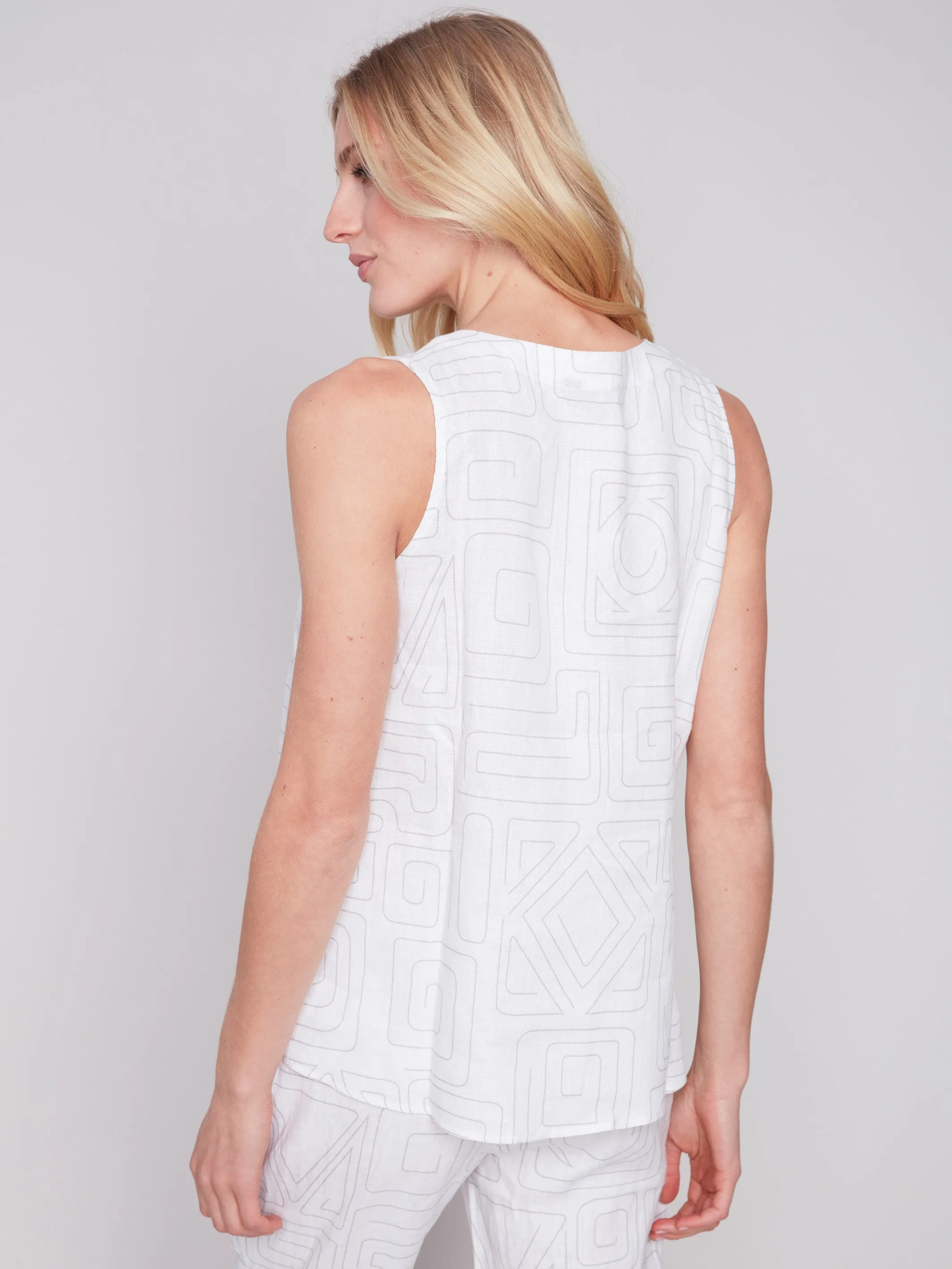 Sleeveless Printed Linen Top - Light Grey sold by Charlie B product image thumbnail 2