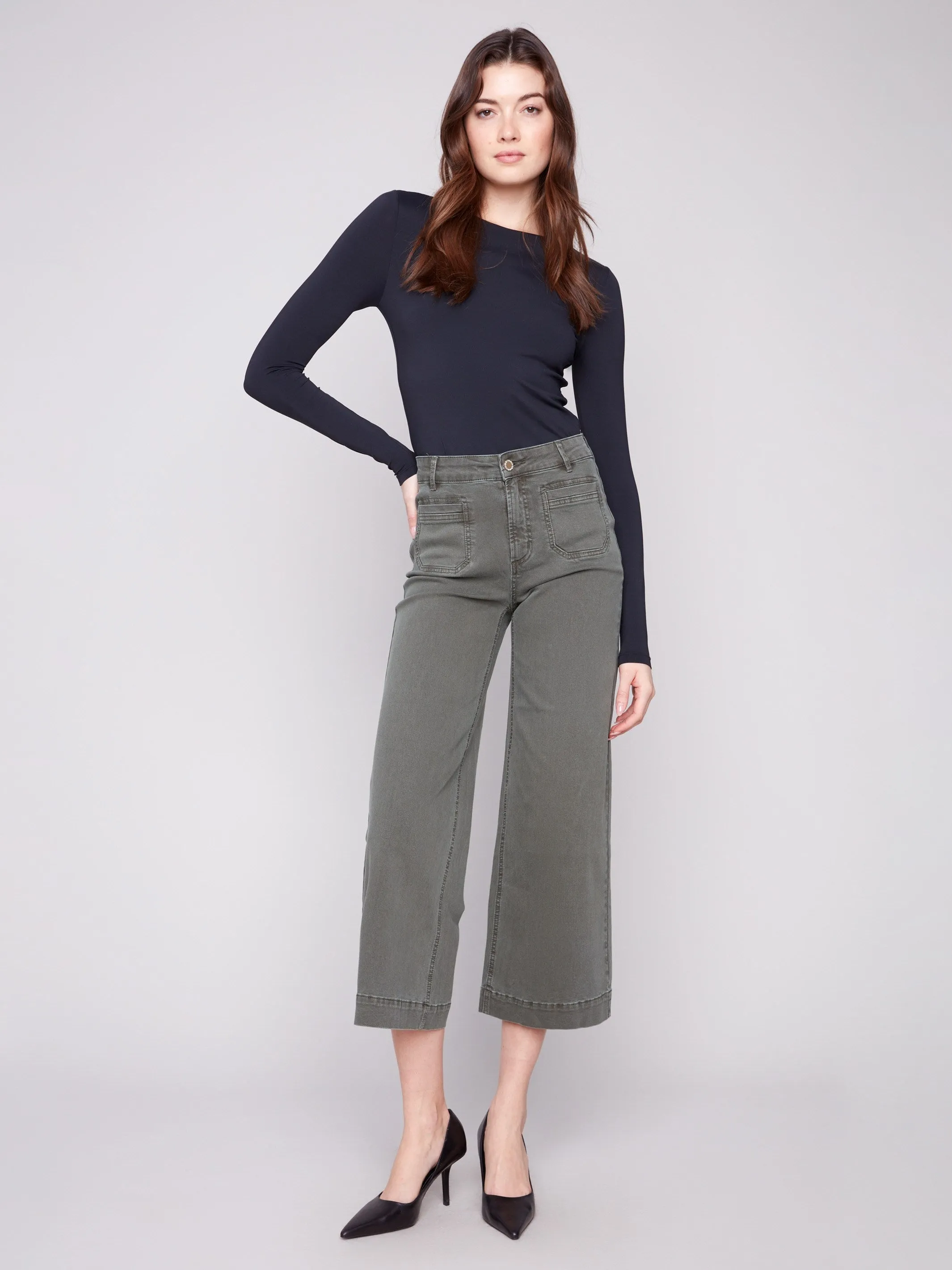 Patch Pocket Flare Twill Pants - Spruce sold by Charlie B