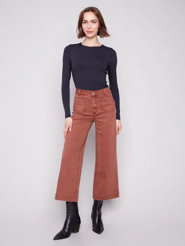 Patch Pocket Flare Twill Pants - Sepia sold by Charlie B