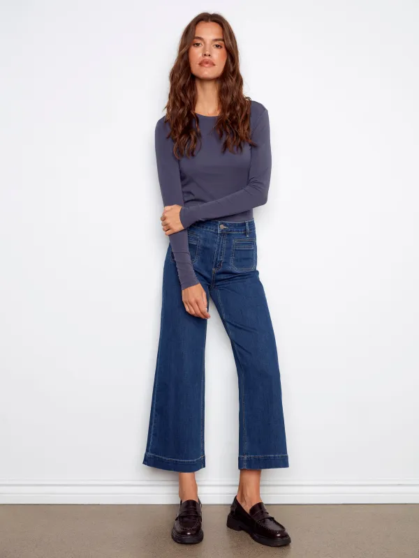 Patch Pocket Flare Jeans - Indigo sold by Charlie B