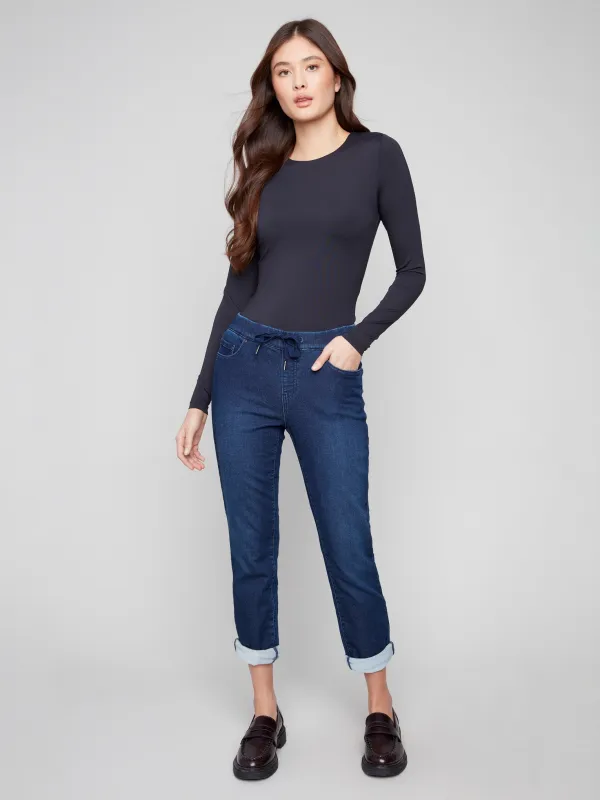 Knit Denim Jogger Pants - Indigo sold by Charlie B