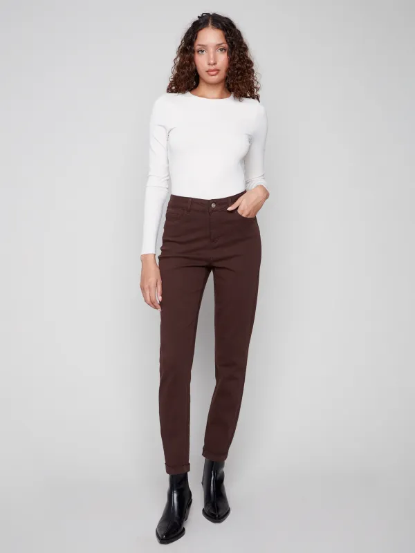 Cuffed Hem Twill Jeans - Mocha sold by Charlie B