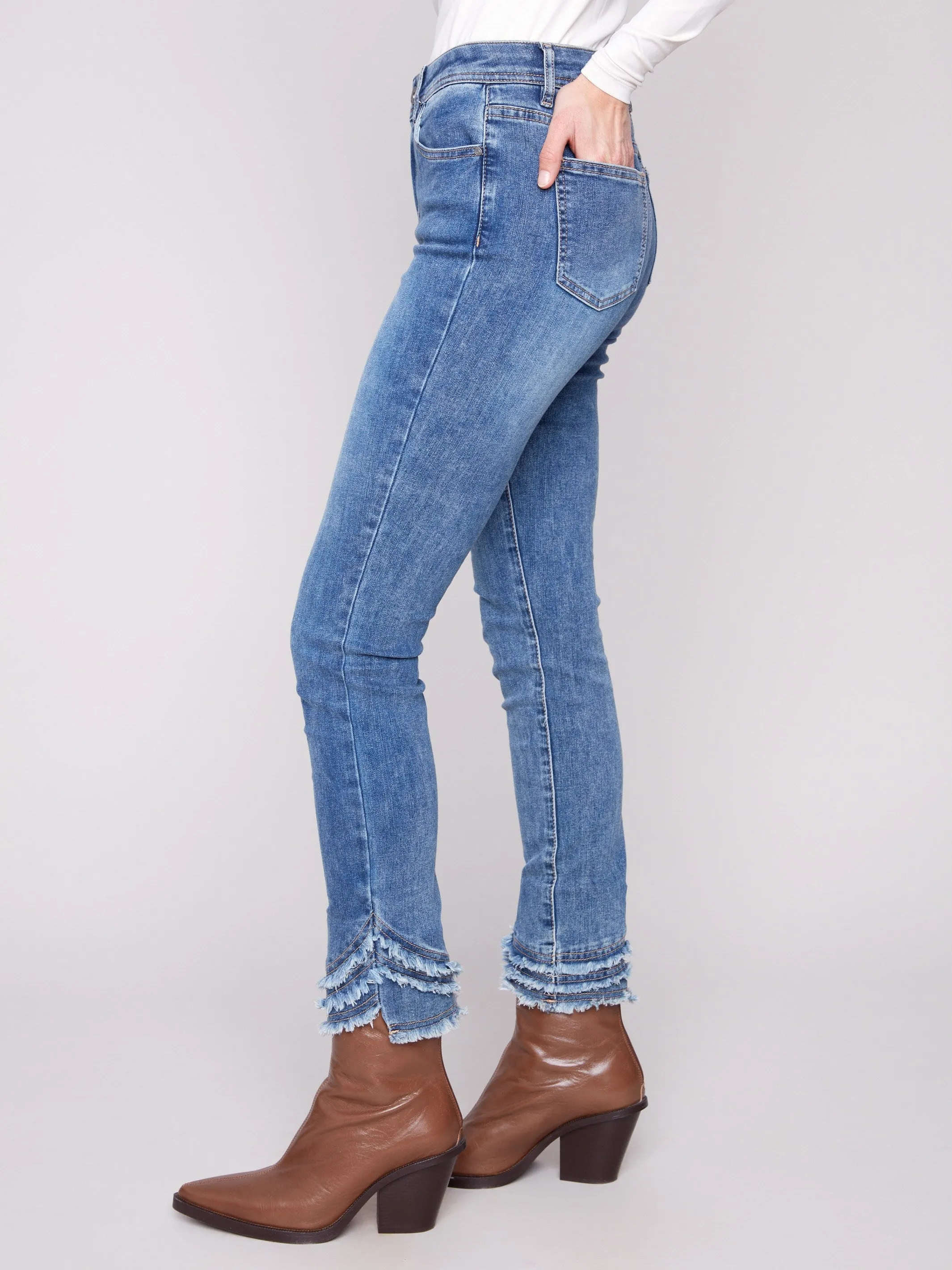 Frayed Hem Denim Pants - Medium Blue sold by Charlie B product image thumbnail 4