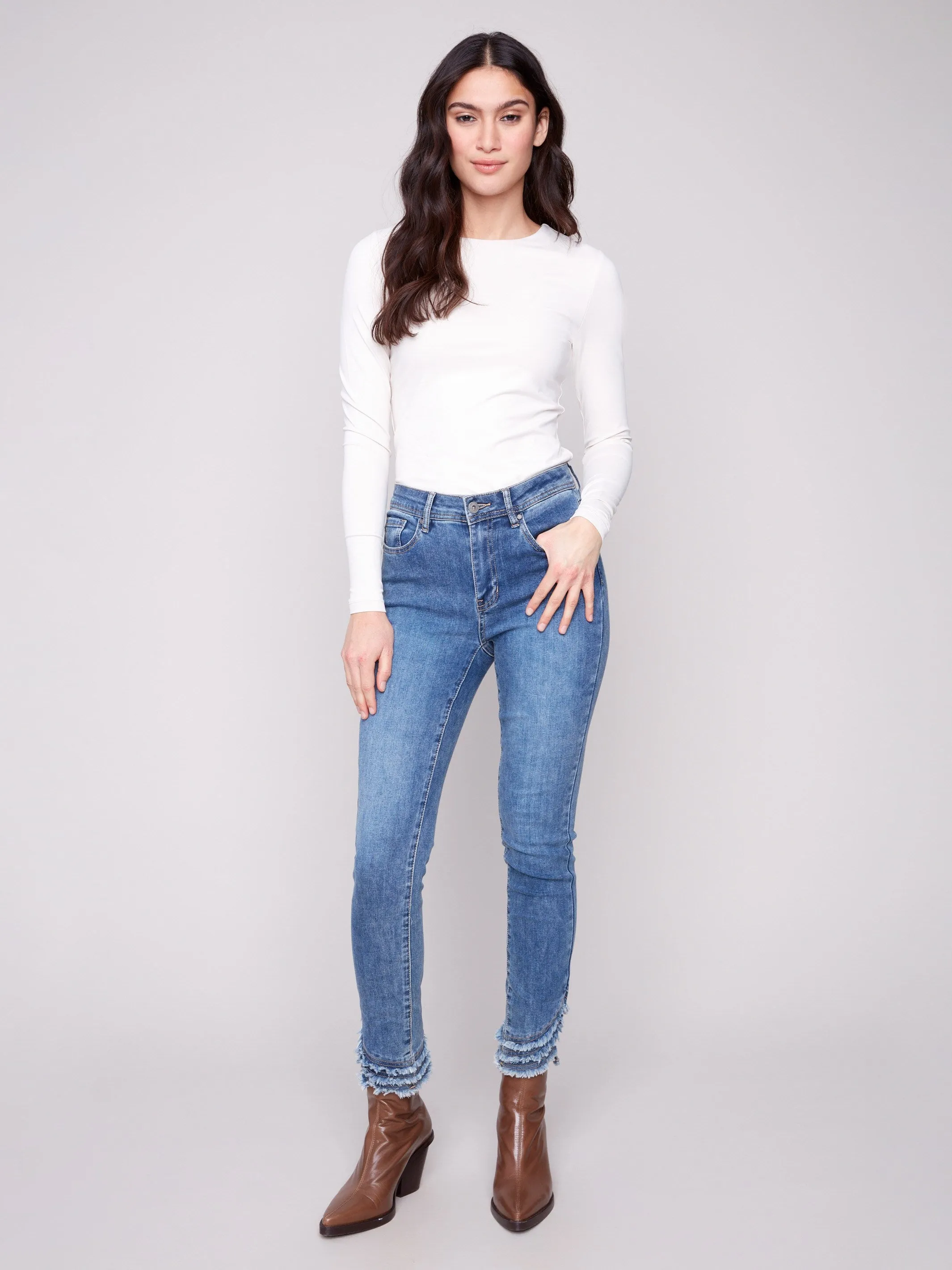 Frayed Hem Denim Pants - Medium Blue sold by Charlie B