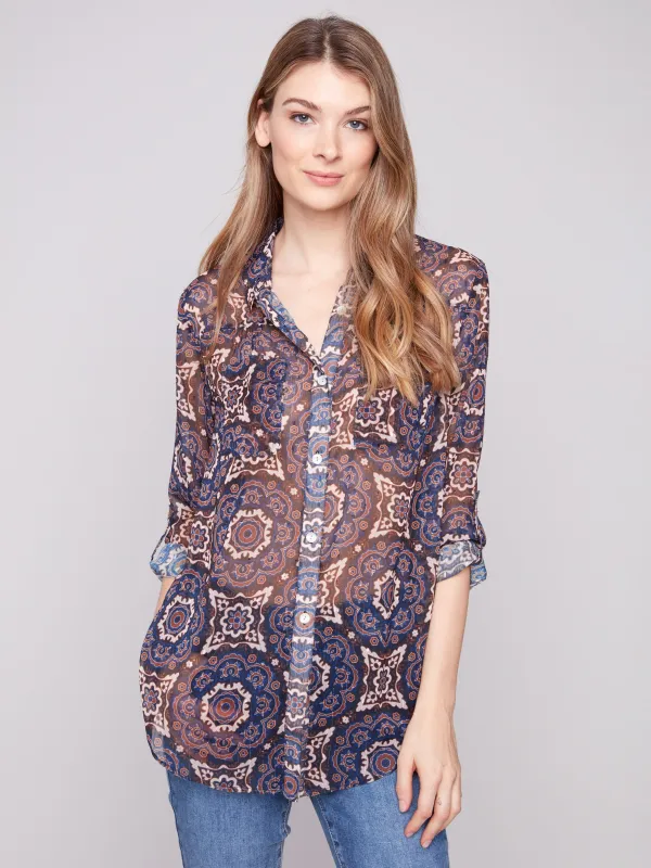 Printed Button-Up Blouse - Medallion made by Charlie B