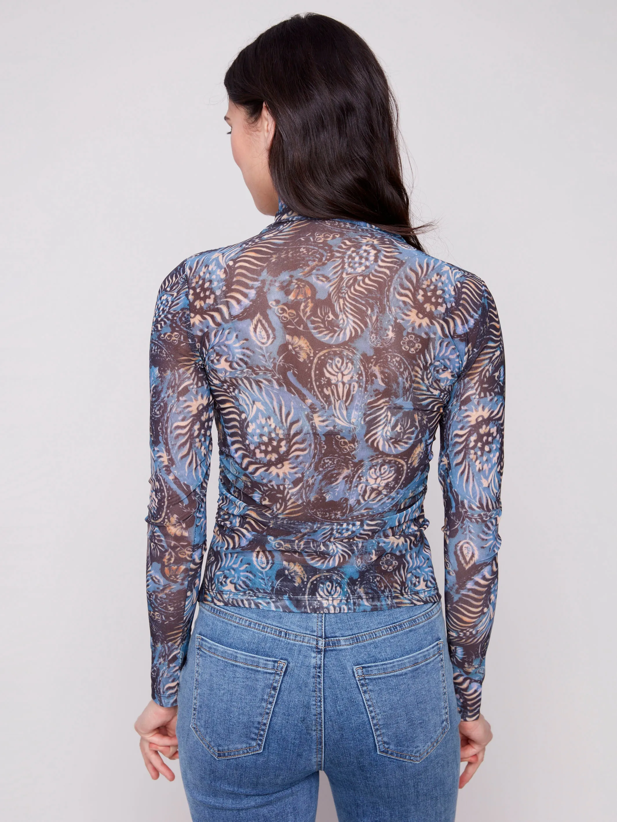 Printed Mock Neck Mesh Top - Midnight sold by Charlie B product image thumbnail 3