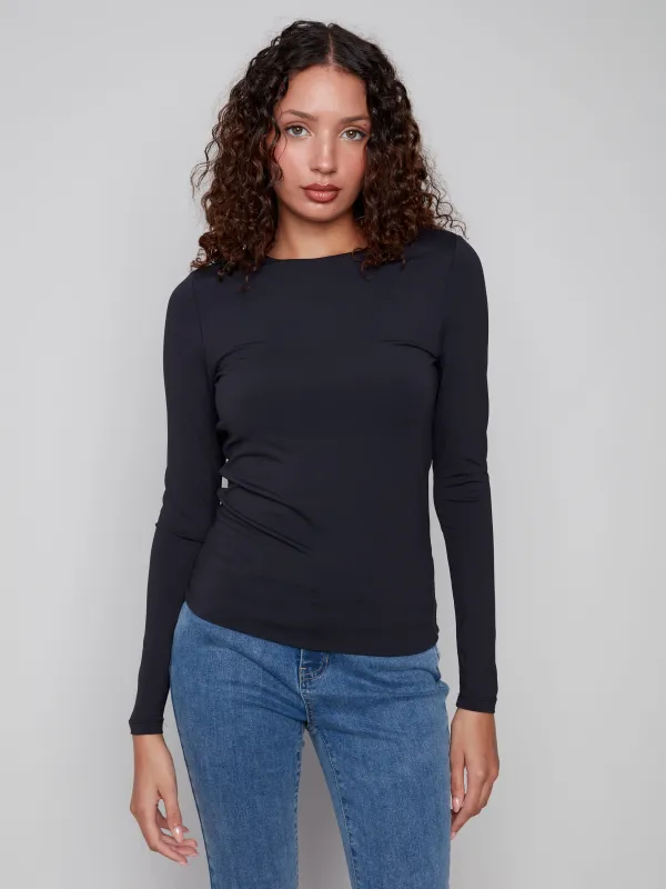 Long Sleeve Super Stretch Top - Black sold by Charlie B