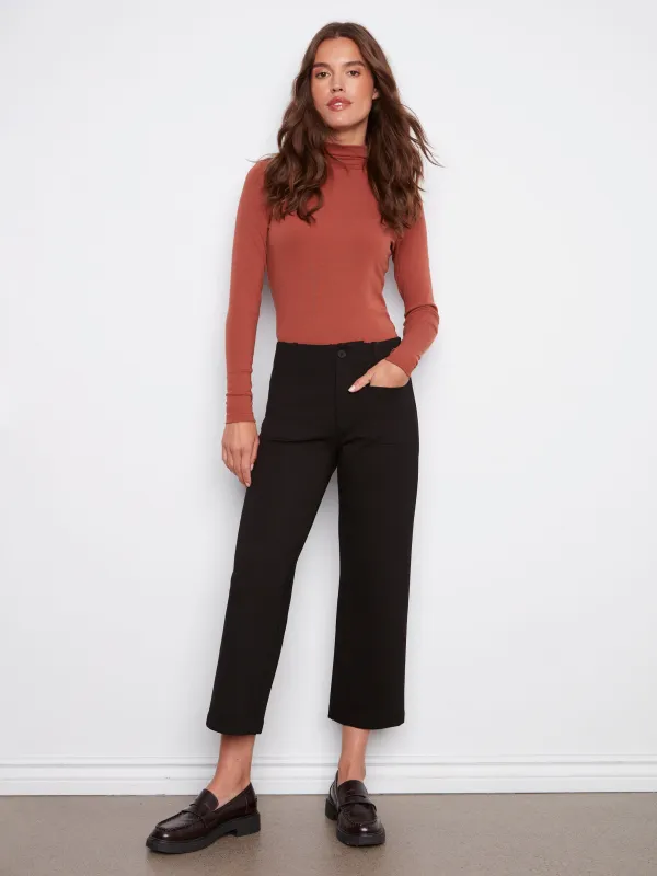 Patch Pocket Wide Leg Ponte Pants - Black sold by Charlie B