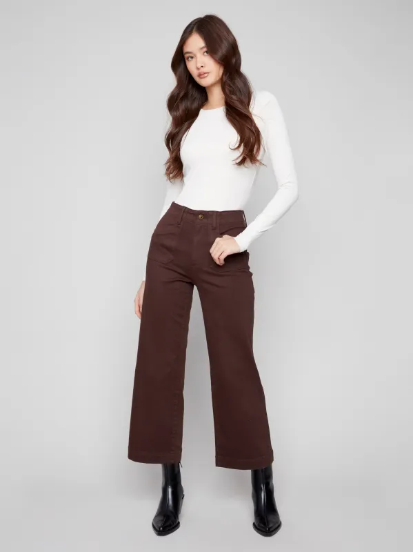 Cropped Wide Leg Stretch Twill Pants - Mocha sold by Charlie B
