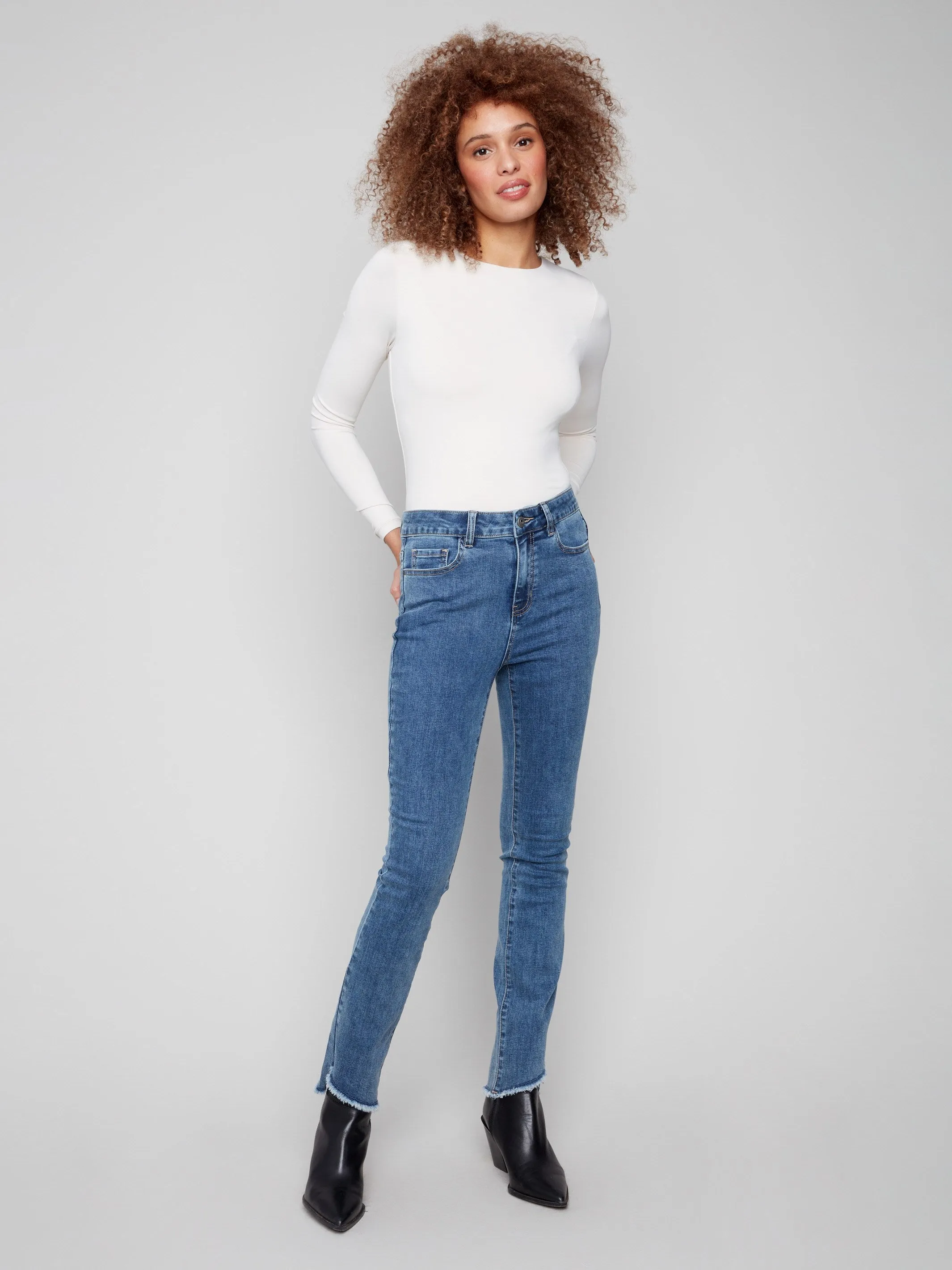 Bootcut Jeans With Asymmetrical Hem - Medium Blue sold by Charlie B