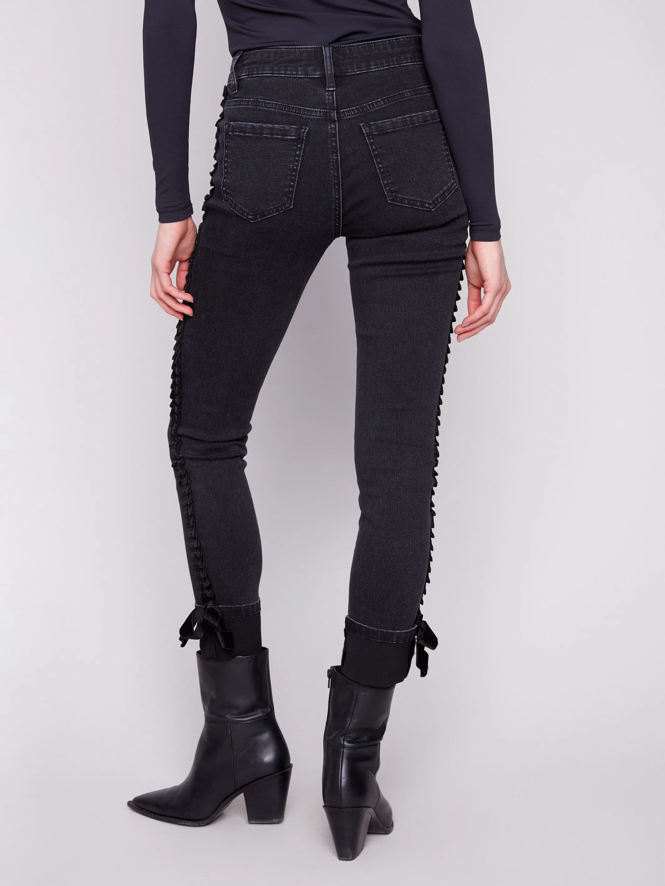 Slim Leg Jeans With Velvet Bow - Charcoal sold by Charlie B product image thumbnail 4