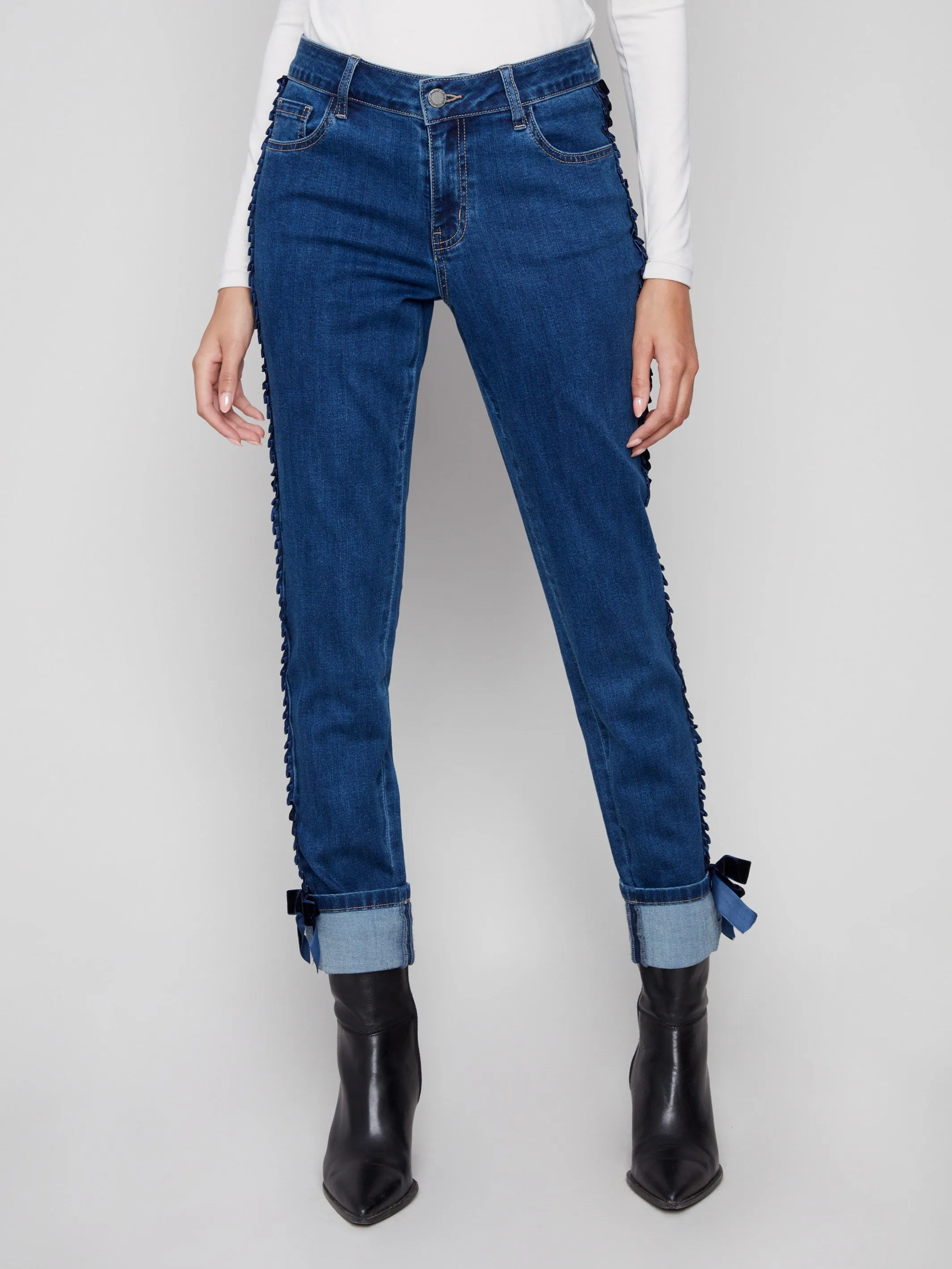 Slim Leg Jeans With Velvet Bow - Indigo sold by Charlie B product image thumbnail 3