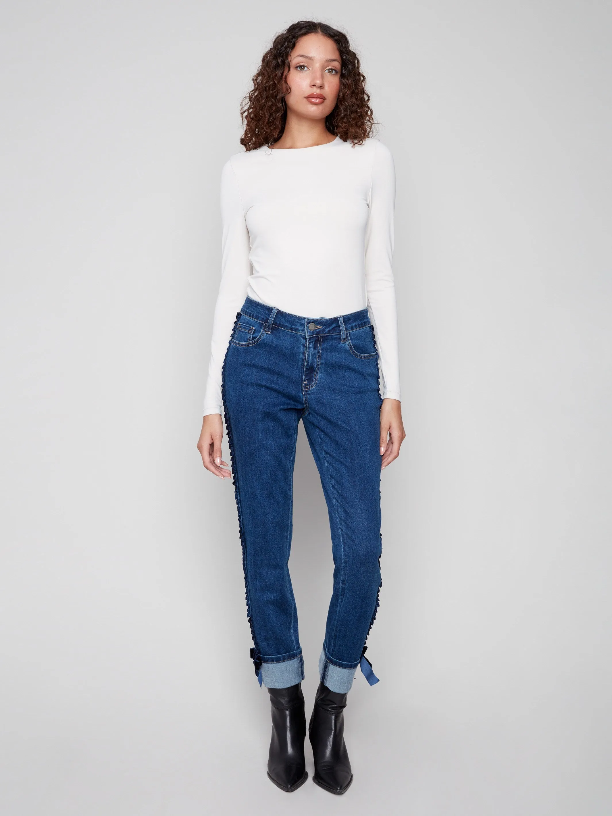 Slim Leg Jeans With Velvet Bow - Indigo sold by Charlie B product image thumbnail 4