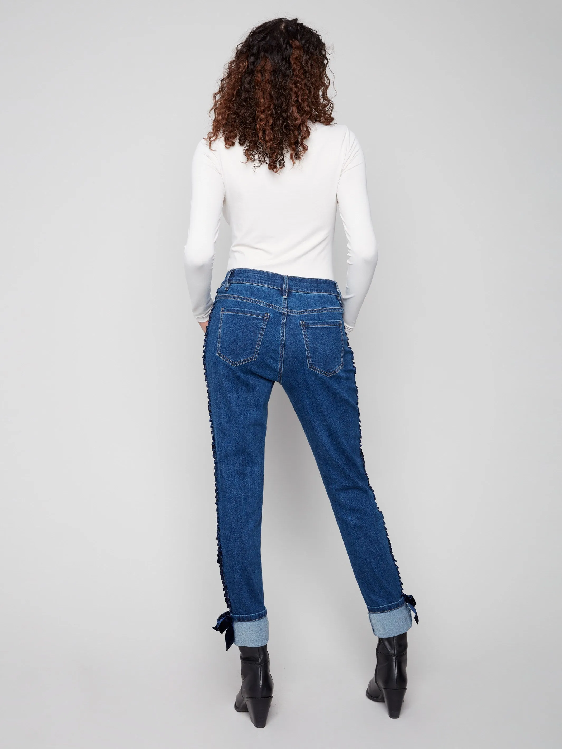 Slim Leg Jeans With Velvet Bow - Indigo sold by Charlie B product image thumbnail 5