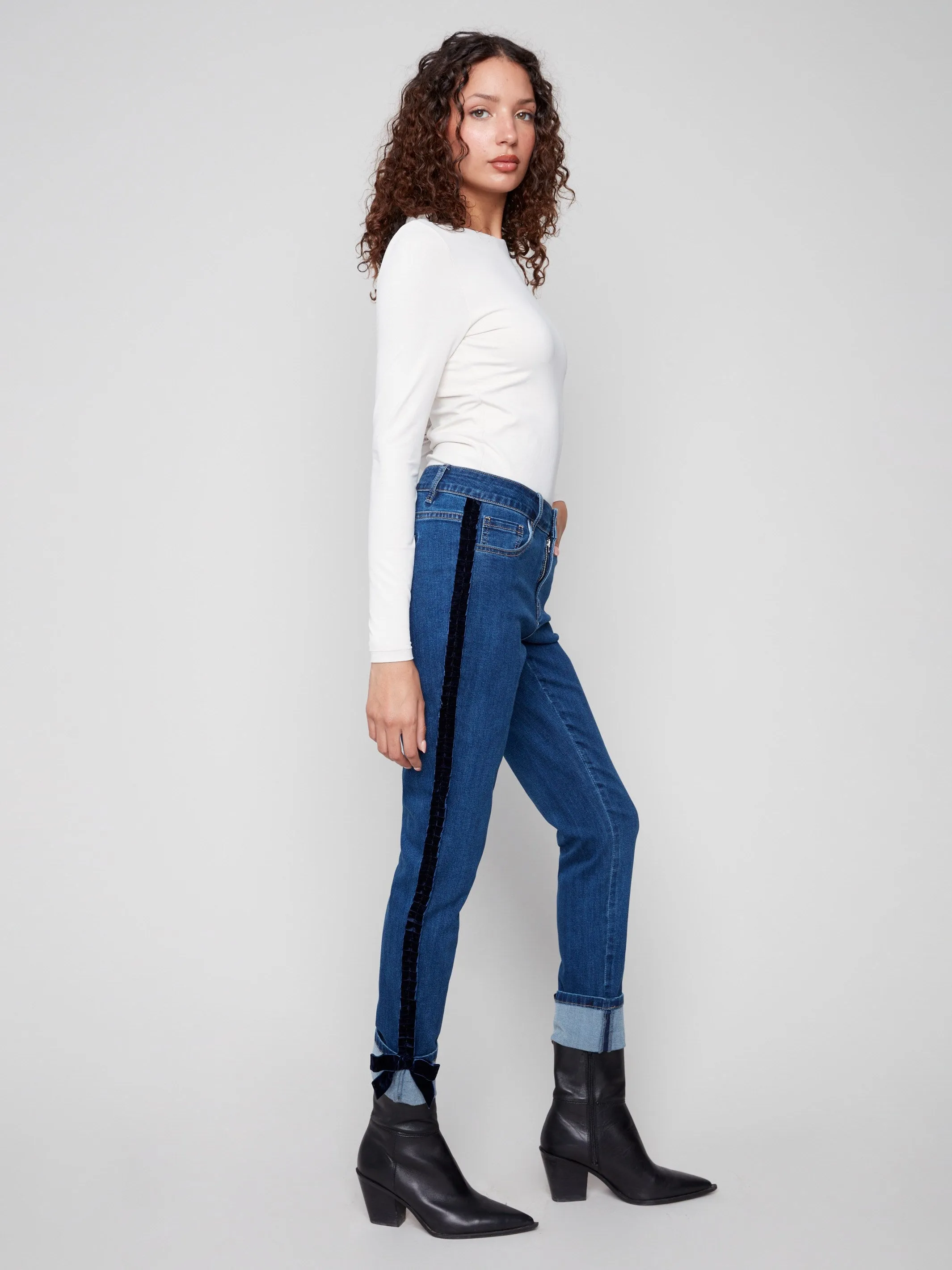 Slim Leg Jeans With Velvet Bow - Indigo sold by Charlie B product image thumbnail 2