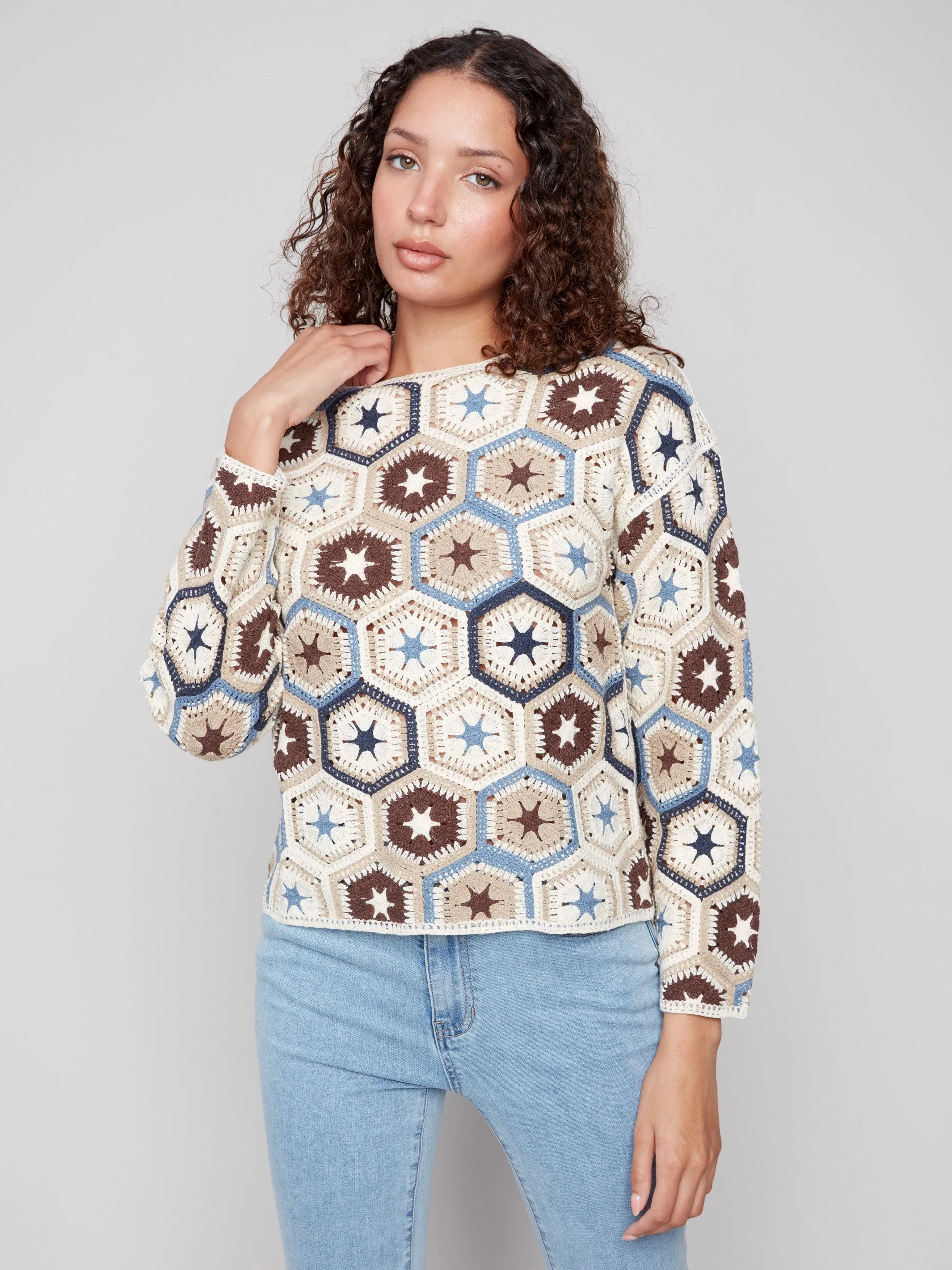 Crochet Boat Neck Top - Oxford sold by Charlie B product image thumbnail 3