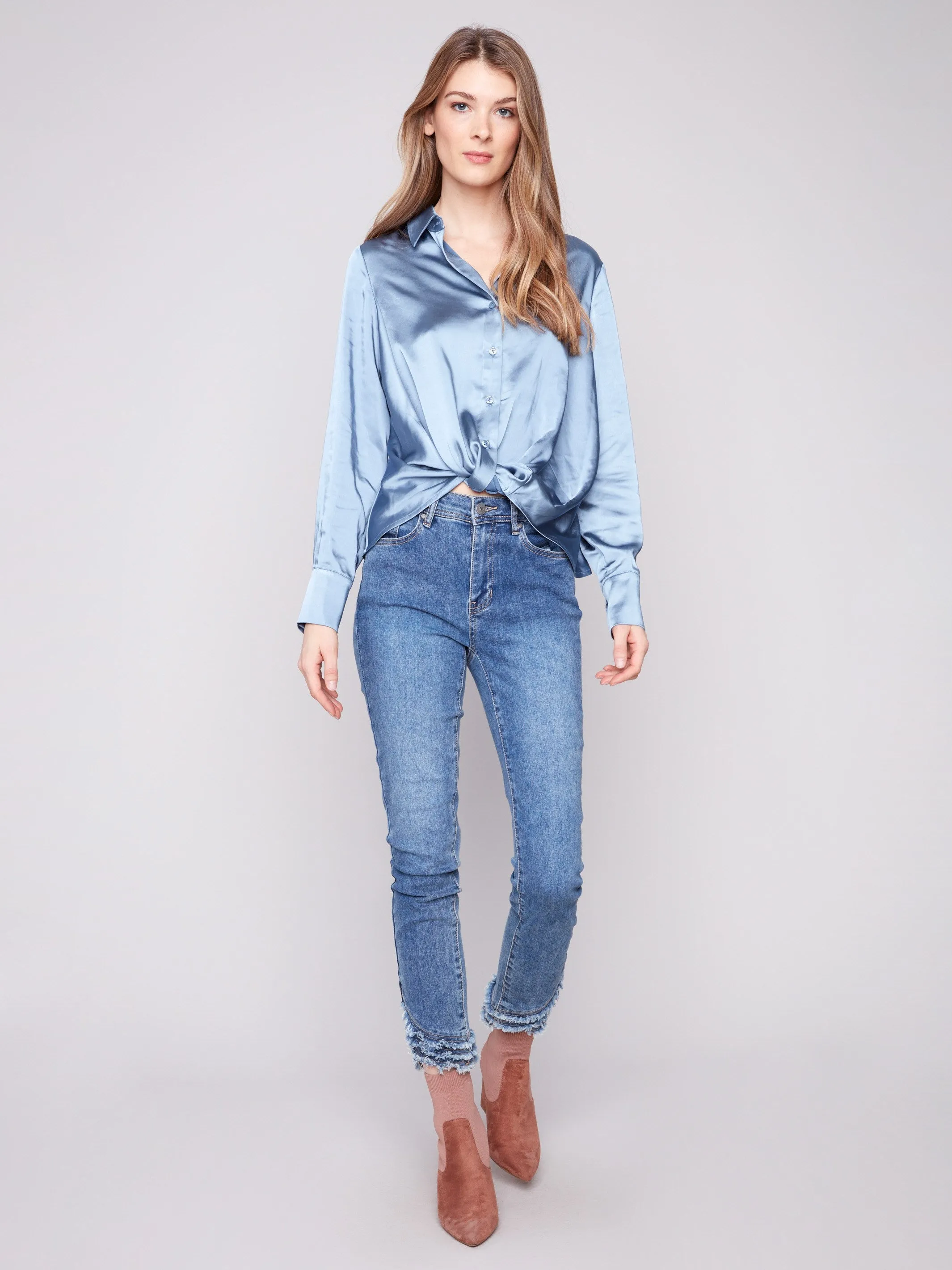 Satin Button-Down Shirt With Twisted Front - Oxford sold by Charlie B product image thumbnail 2