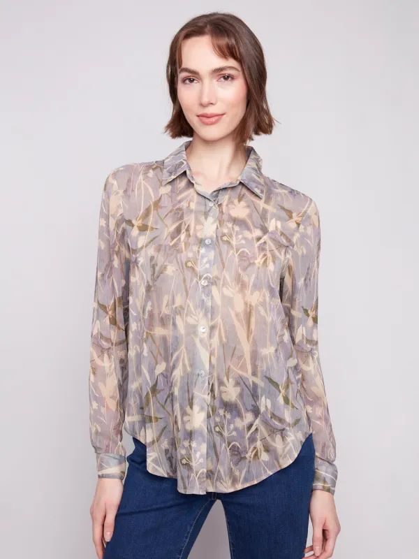 Printed Chiffon Button-Down Shirt - Serene sold by Charlie B