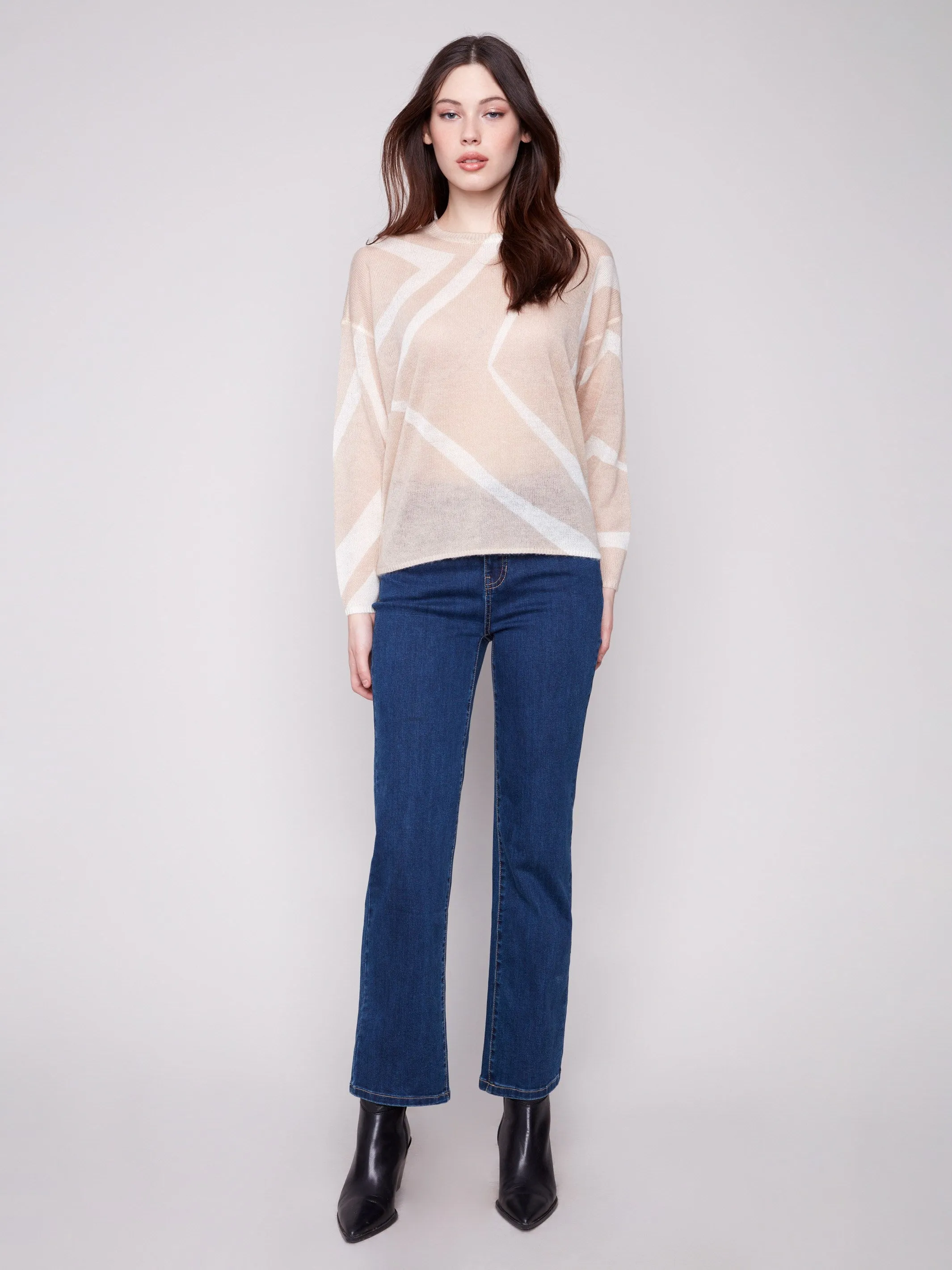 Printed Lightweight Mohair-Effect Knit Sweater - Sesame & Ecru sold by Charlie B product image thumbnail 2