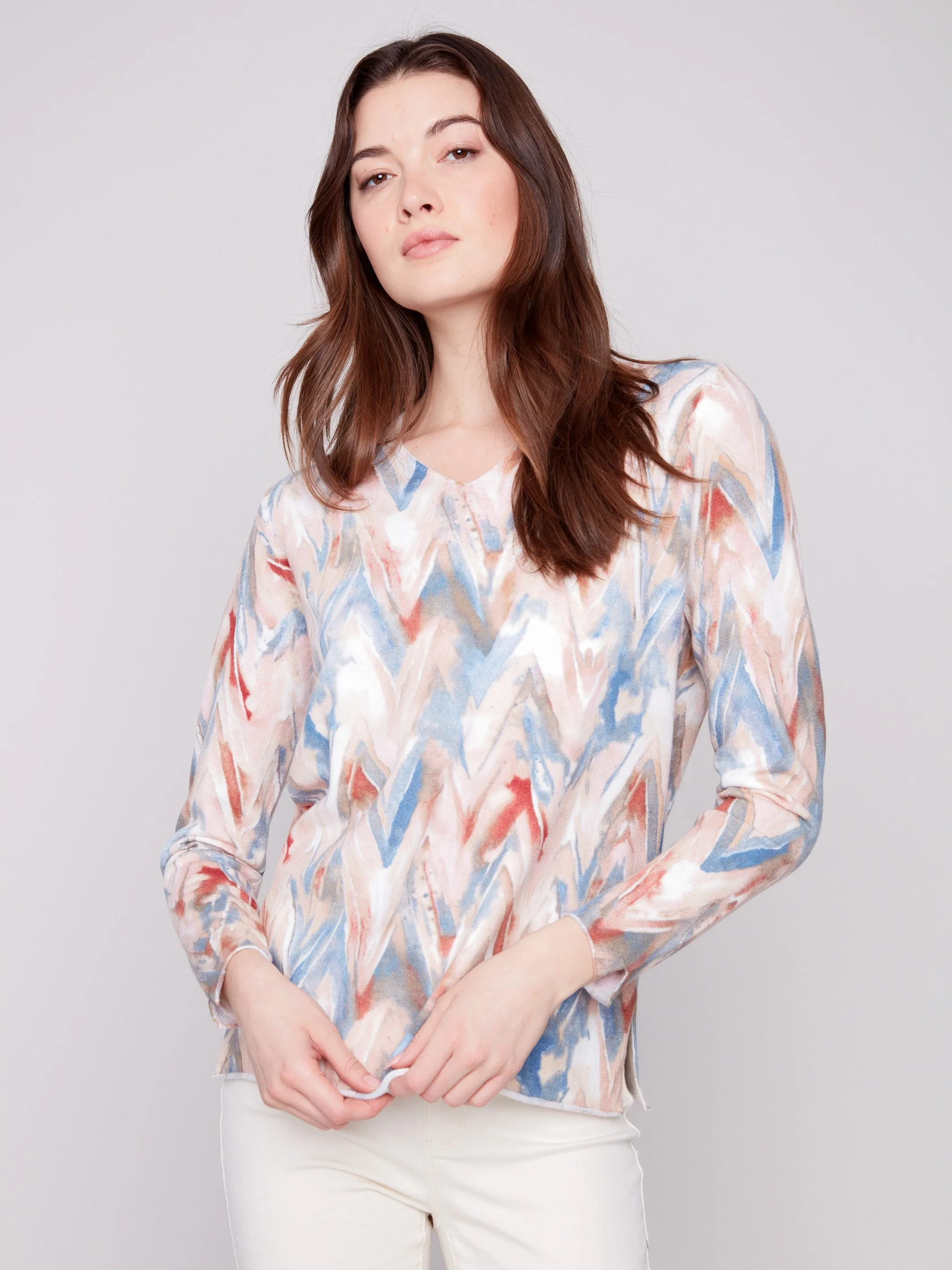 Printed V-Neck Sweater - Chevron sold by Charlie B