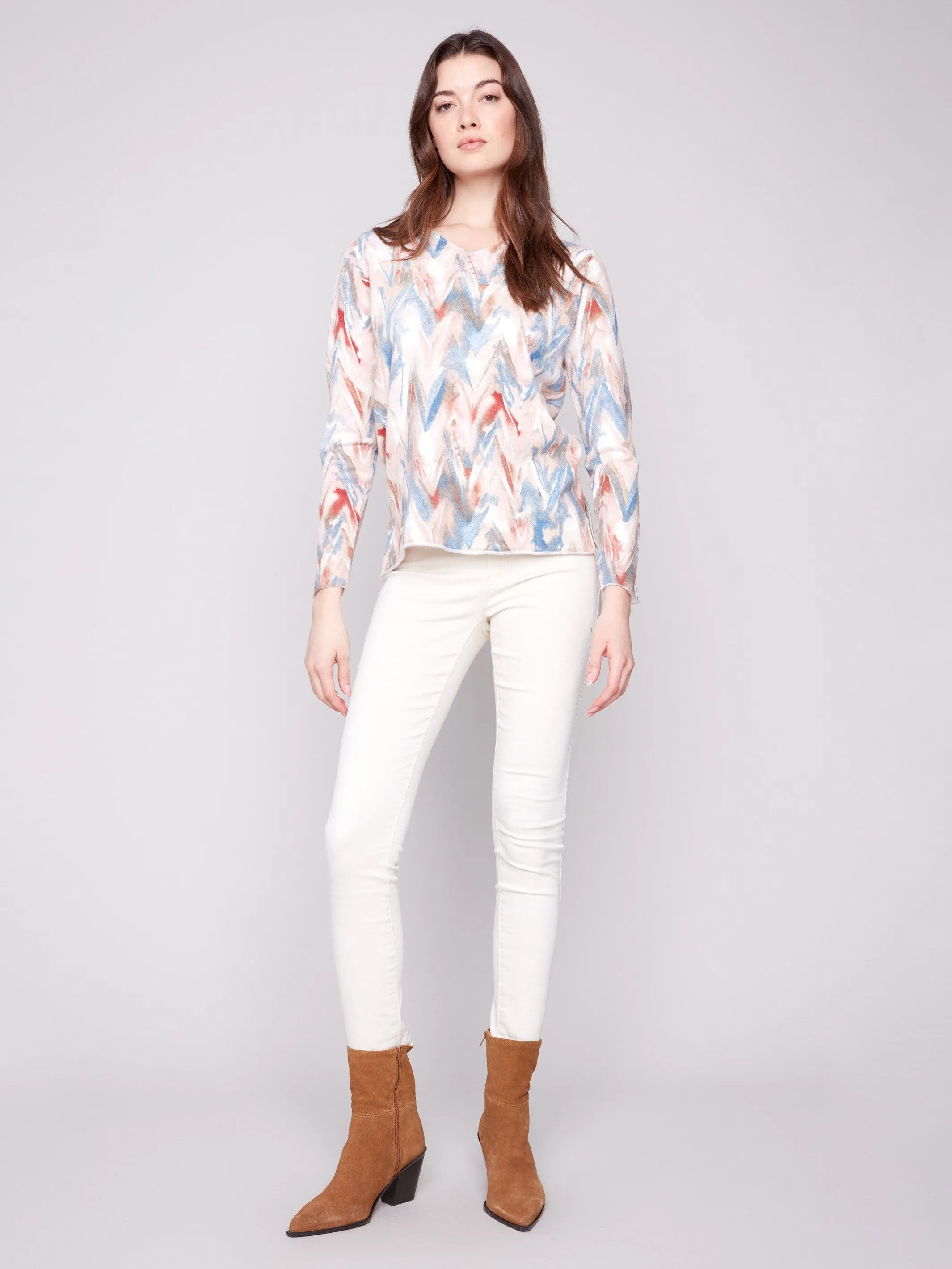 Printed V-Neck Sweater - Chevron sold by Charlie B product image thumbnail 5