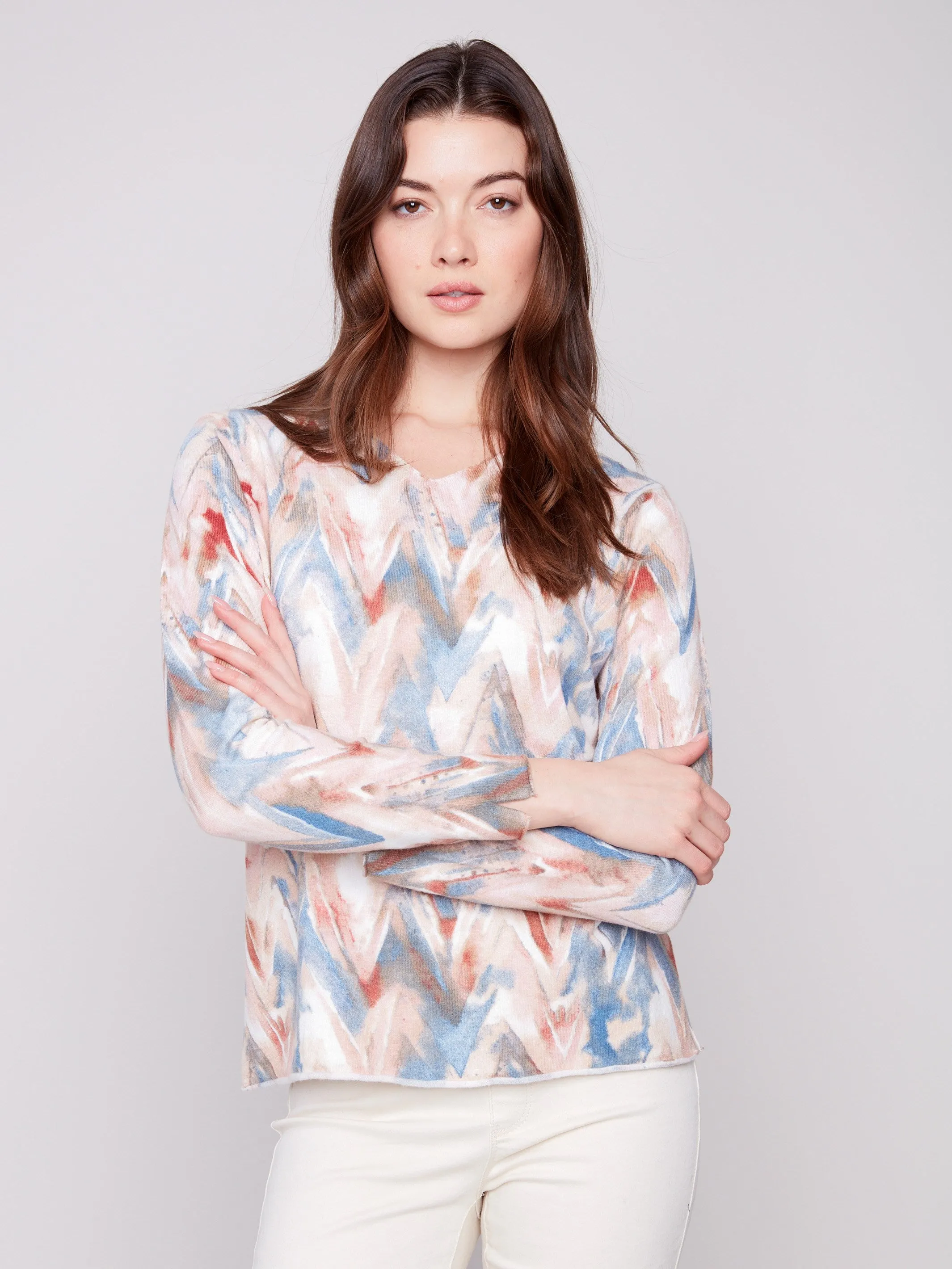 Printed V-Neck Sweater - Chevron sold by Charlie B product image thumbnail 2