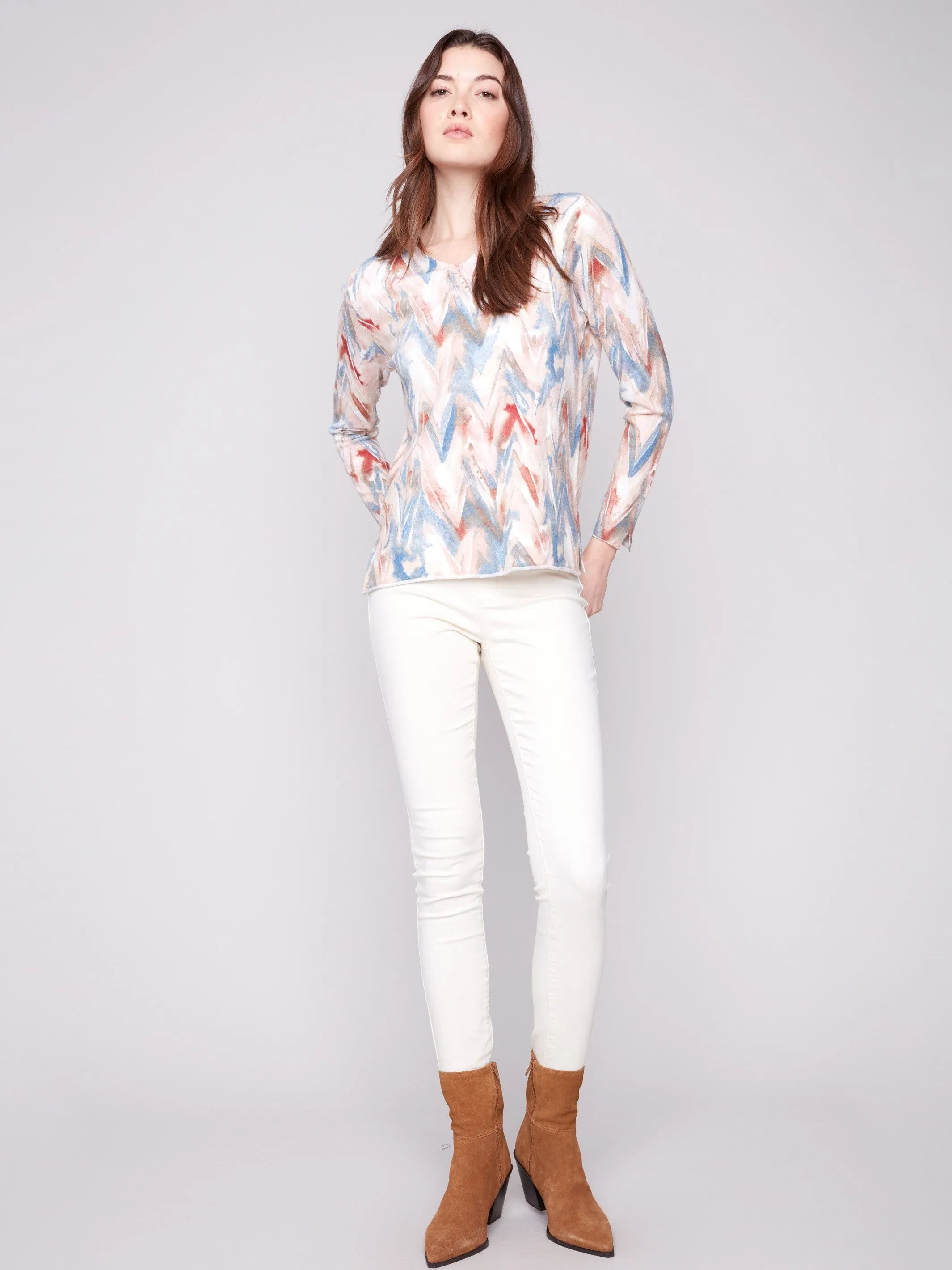 Printed V-Neck Sweater - Chevron sold by Charlie B product image thumbnail 3