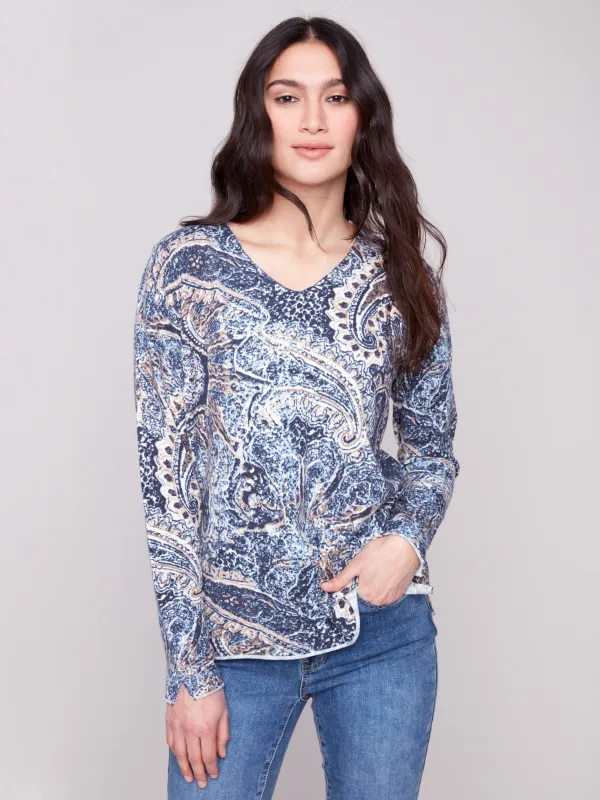 Printed V-Neck Sweater - Bohemian sold by Charlie B