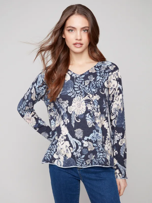 Printed V-Neck Sweater - Posh sold by Charlie B