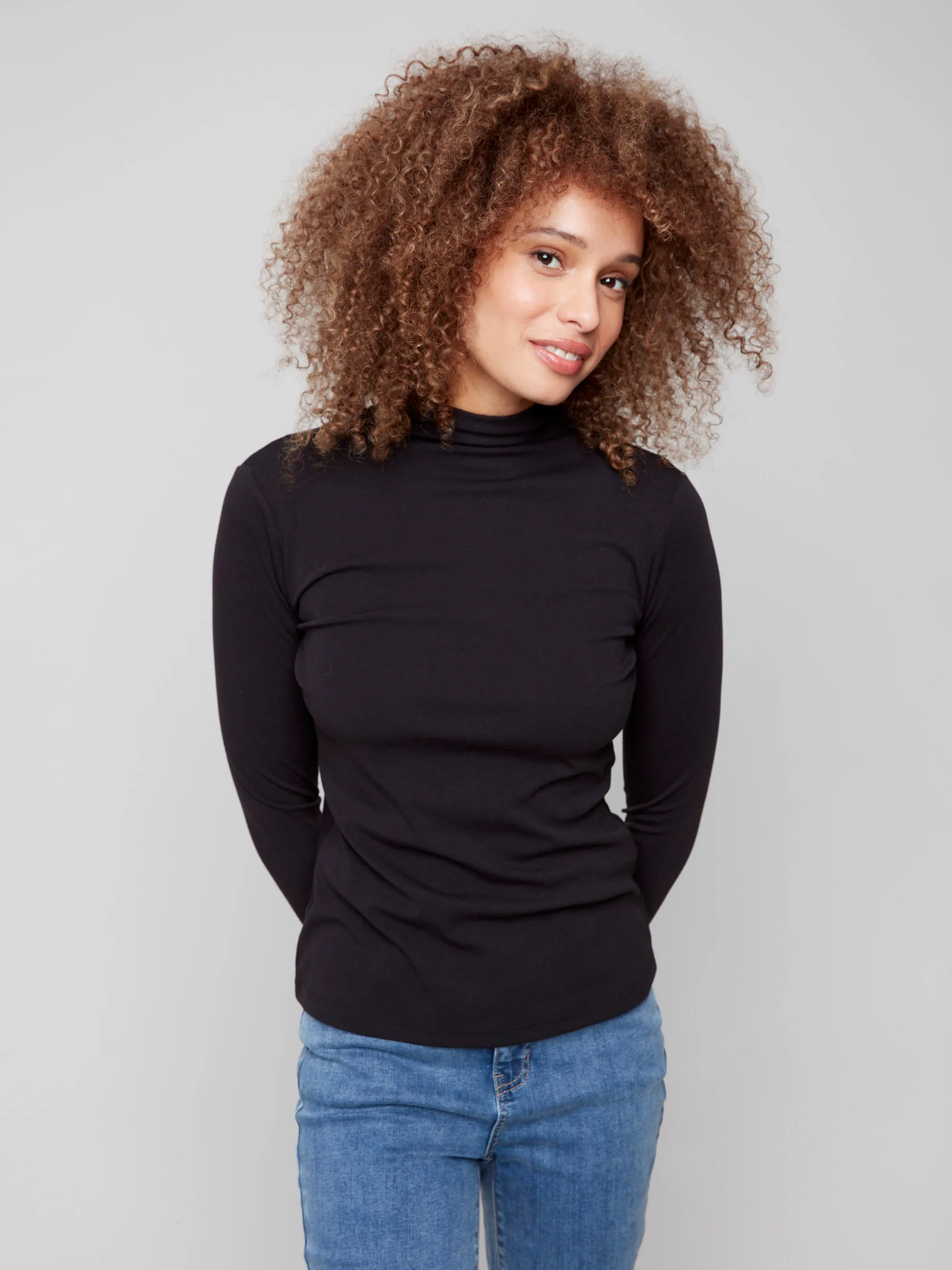 Long Sleeve Mock Neck Top - Black sold by Charlie B product image thumbnail 3