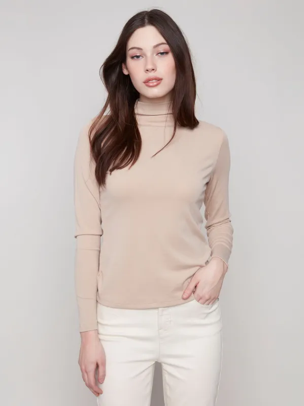 Long Sleeve Mock Neck Top - Sesame sold by Charlie B