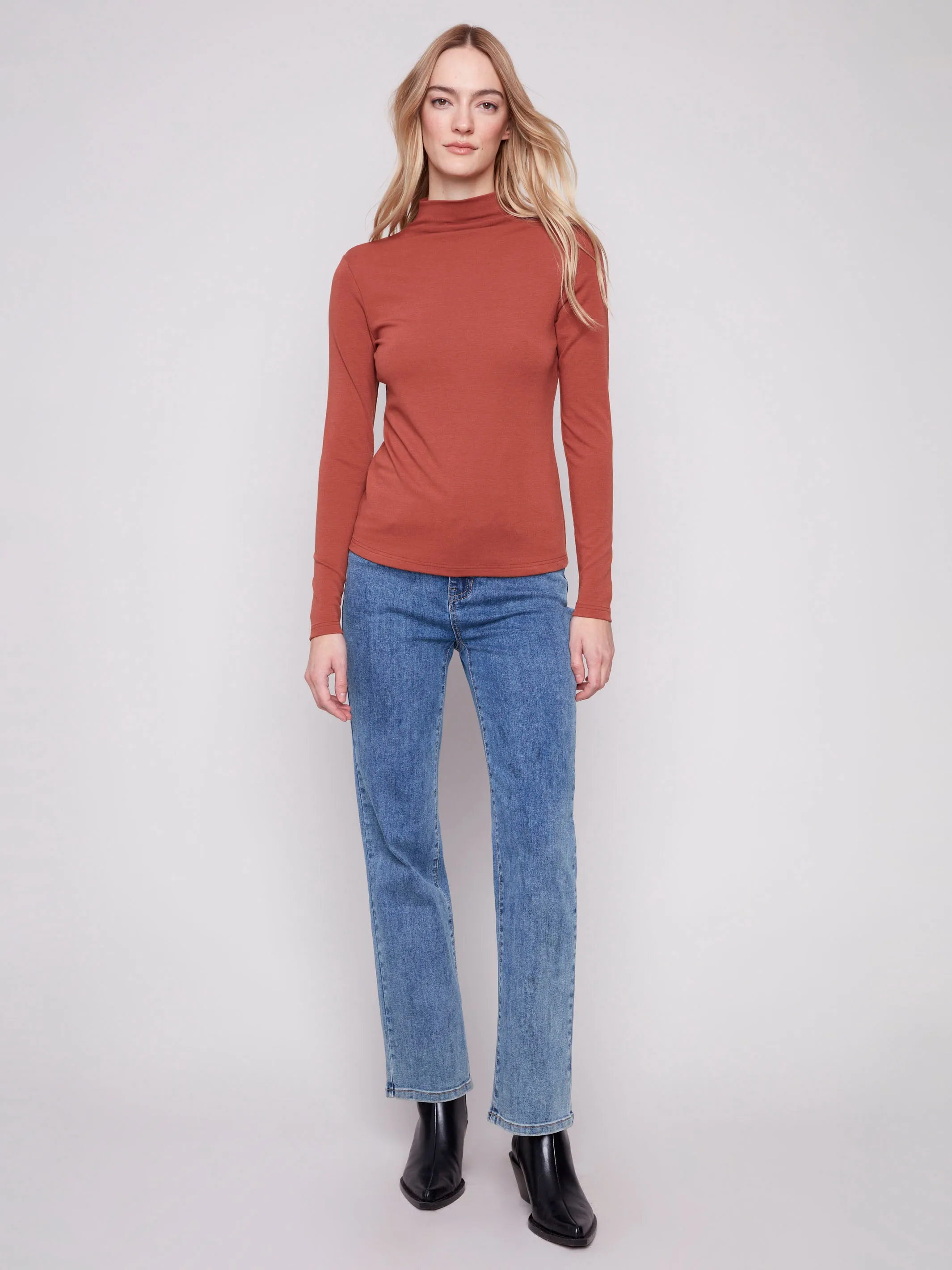 Long Sleeve Mock Neck Top - Sepia sold by Charlie B product image thumbnail 2