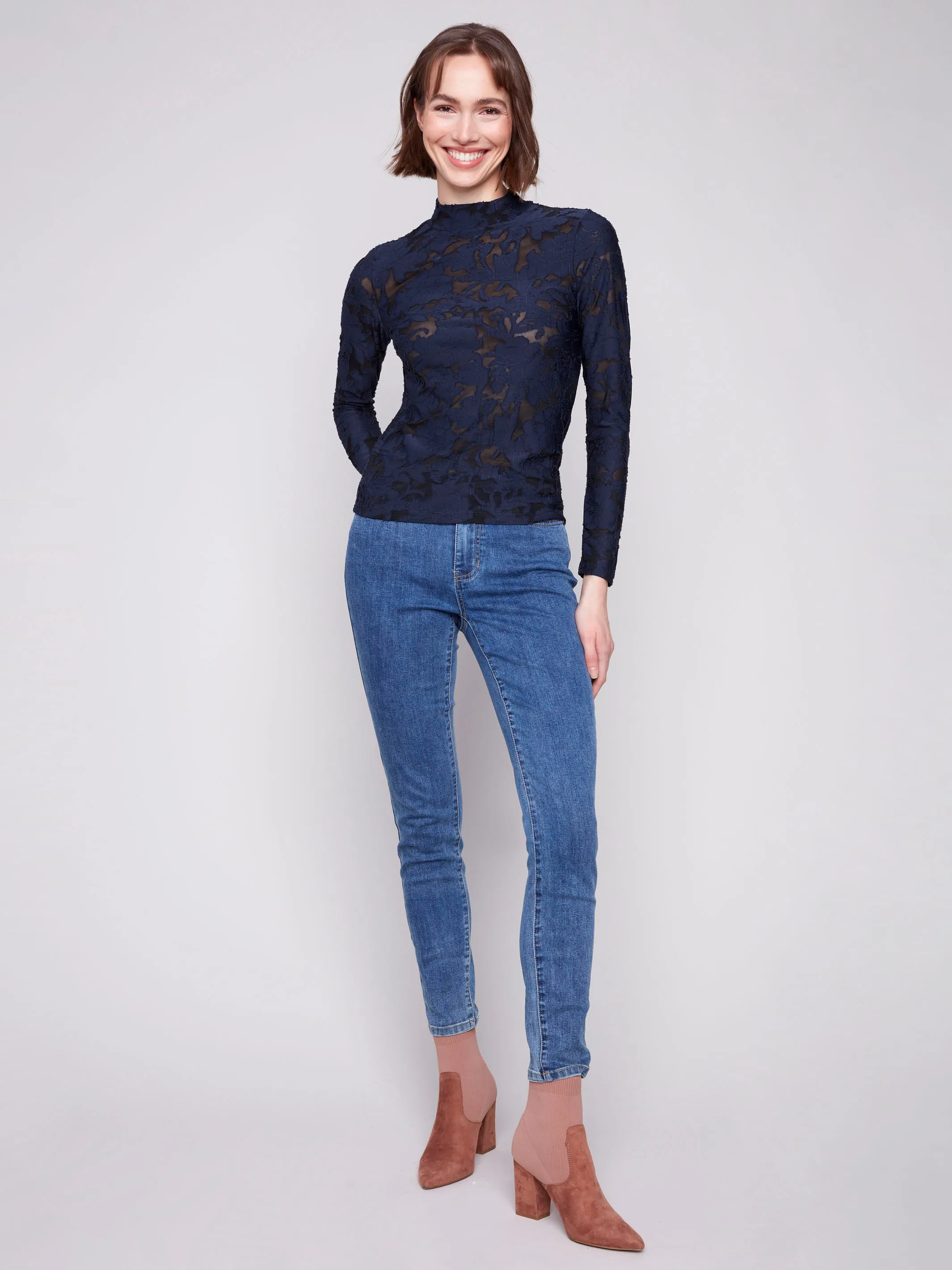 Burnout Mesh Mock Neck Top - Blue Black sold by Charlie B product image thumbnail 2