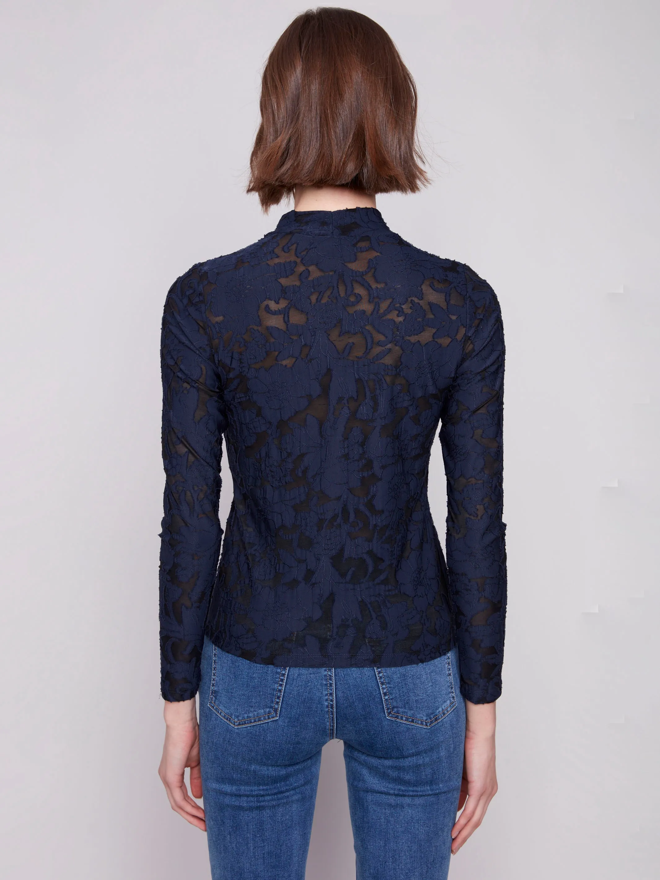 Burnout Mesh Mock Neck Top - Blue Black sold by Charlie B product image thumbnail 4