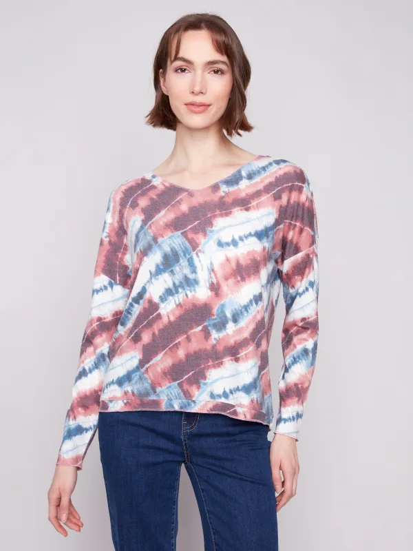 Printed V-neck Knit Top - Dreamy Pink sold by Charlie B