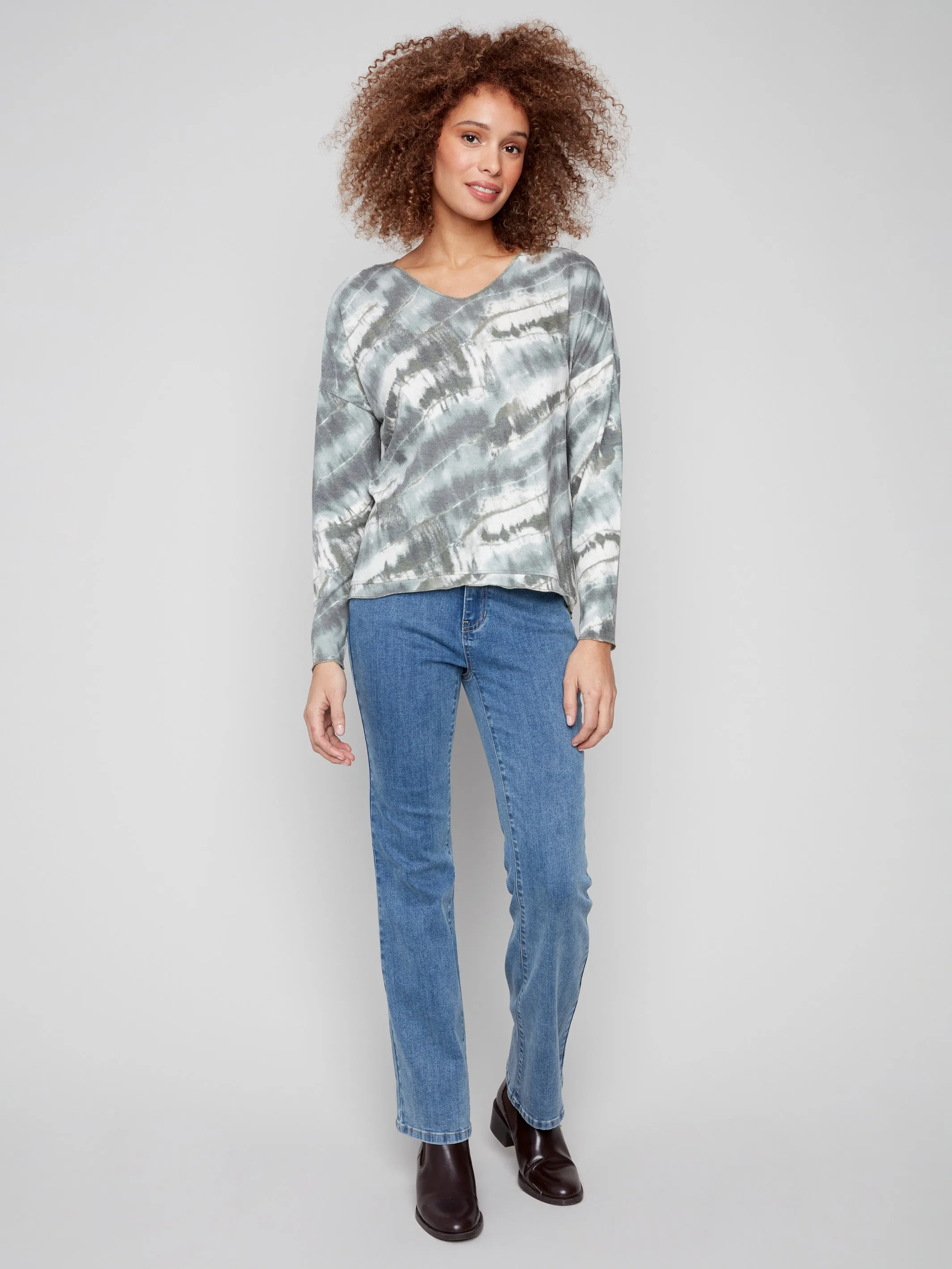 Printed V-neck Knit Top - Dreamy Spruce sold by Charlie B product image thumbnail 2