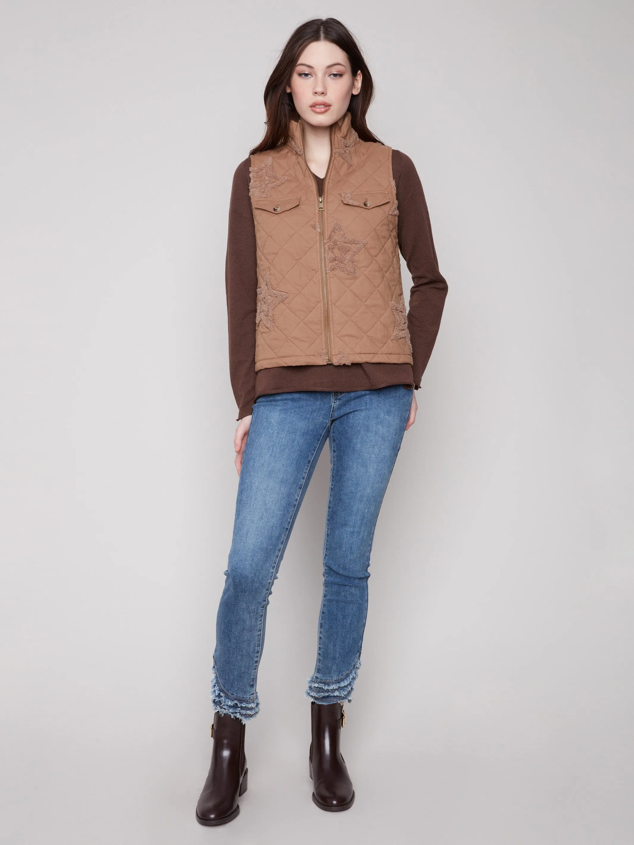 Bouclé Quilted Short Vest - Khaki sold by Charlie B product image thumbnail 2