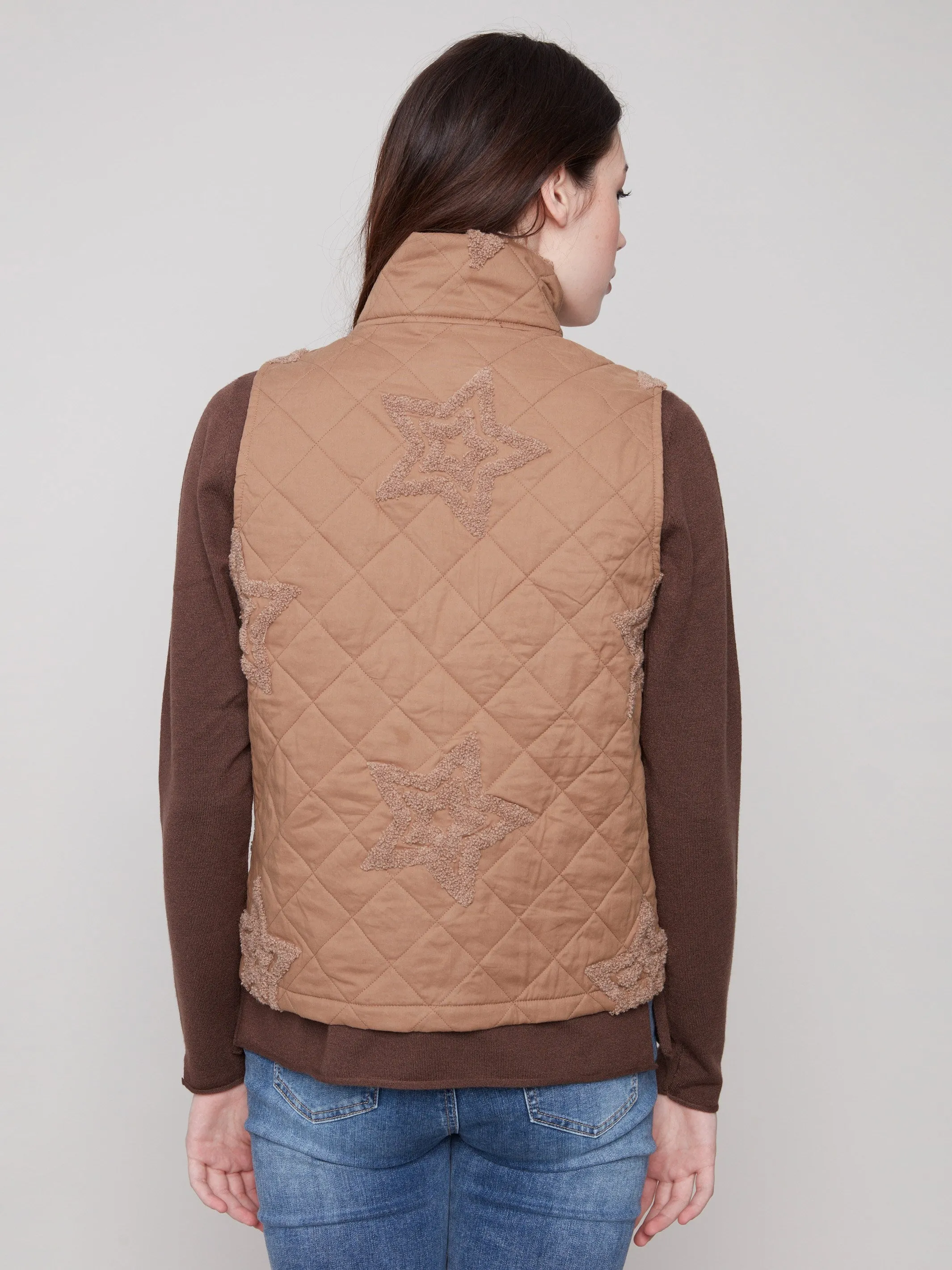 Bouclé Quilted Short Vest - Khaki sold by Charlie B product image thumbnail 3