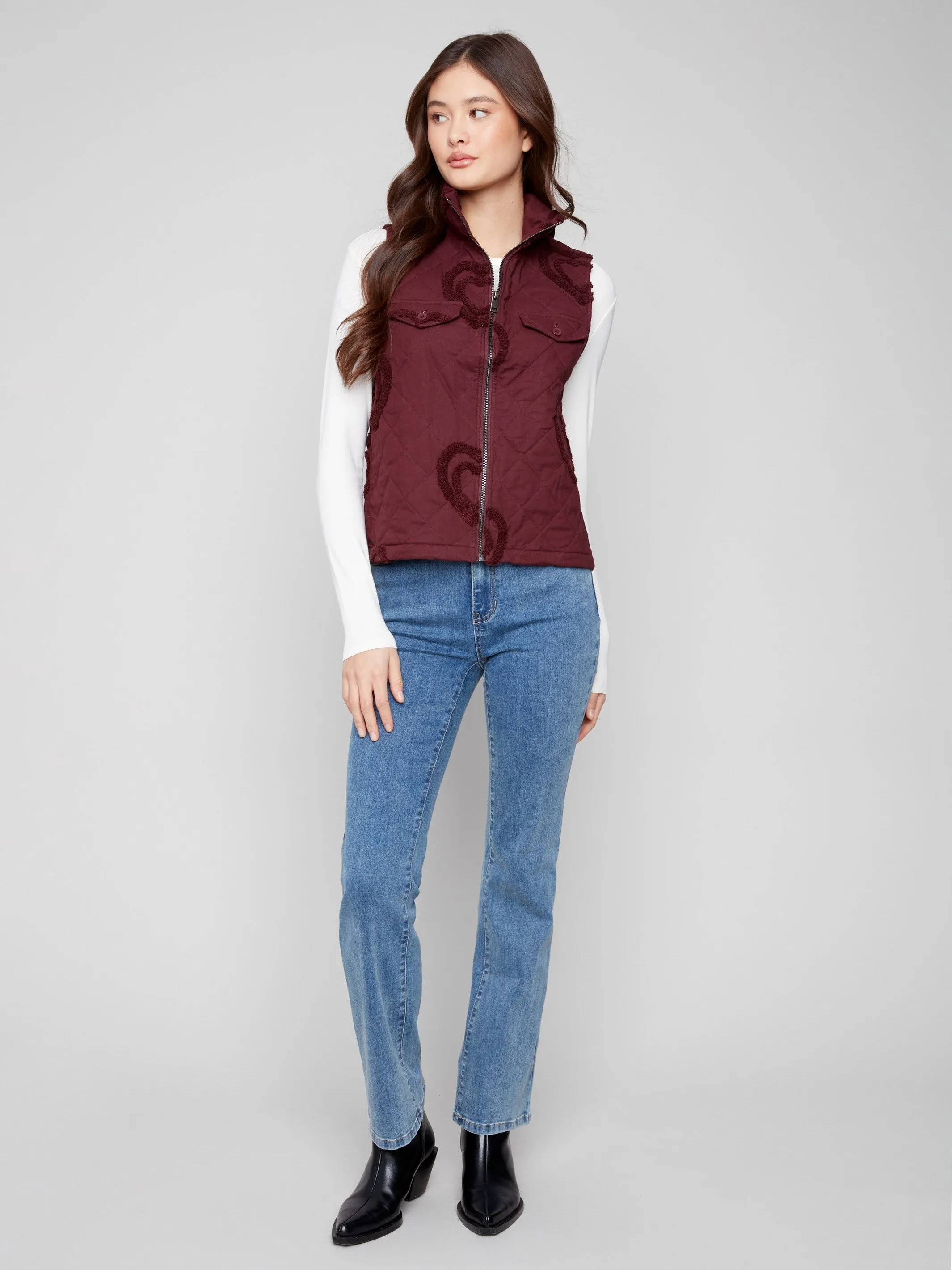 Bouclé Quilted Short Vest - Cabernet sold by Charlie B product image thumbnail 4