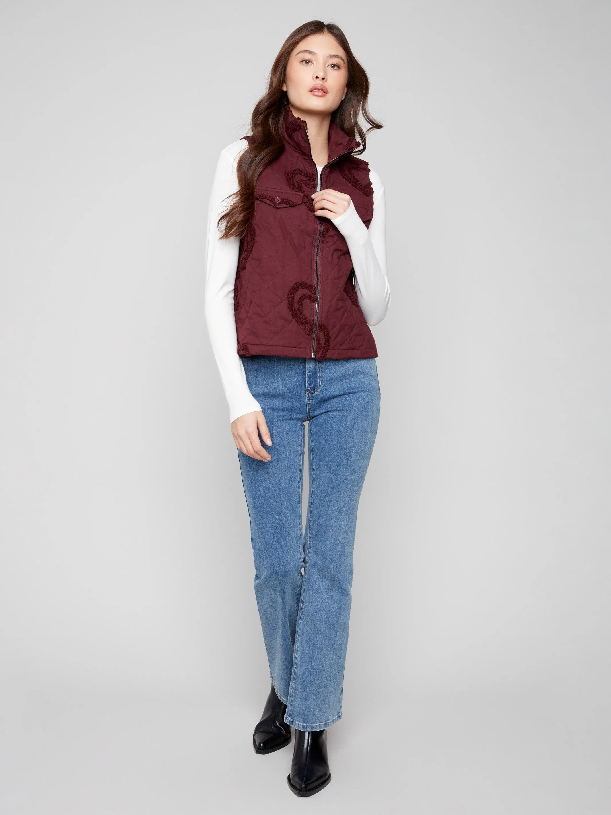 Bouclé Quilted Short Vest - Cabernet sold by Charlie B