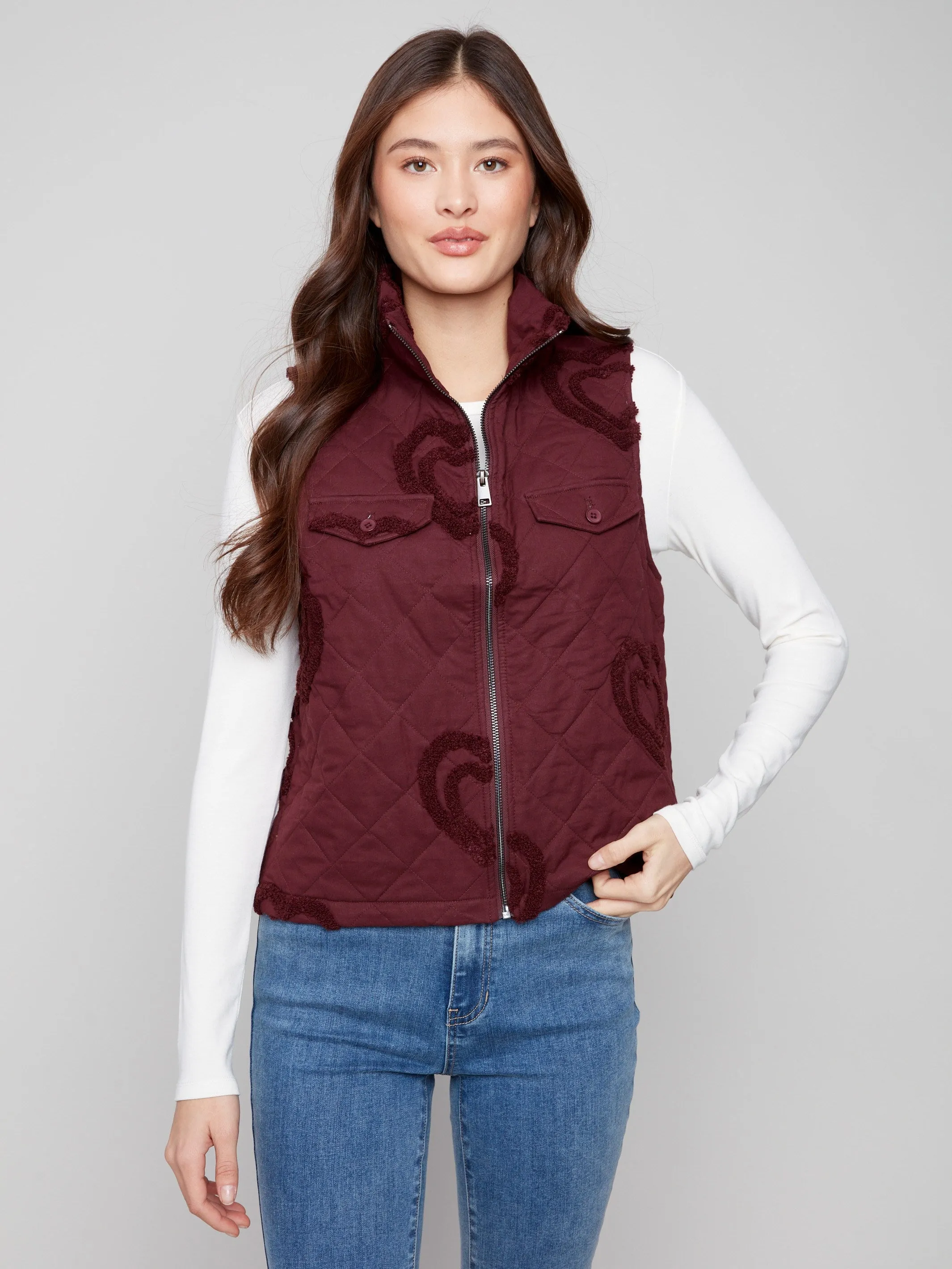 Bouclé Quilted Short Vest - Cabernet sold by Charlie B product image thumbnail 2