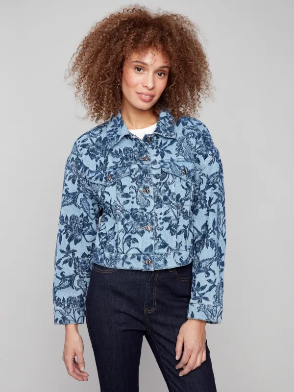 Cropped Jacquard Denim Jacket - Blue sold by Charlie B